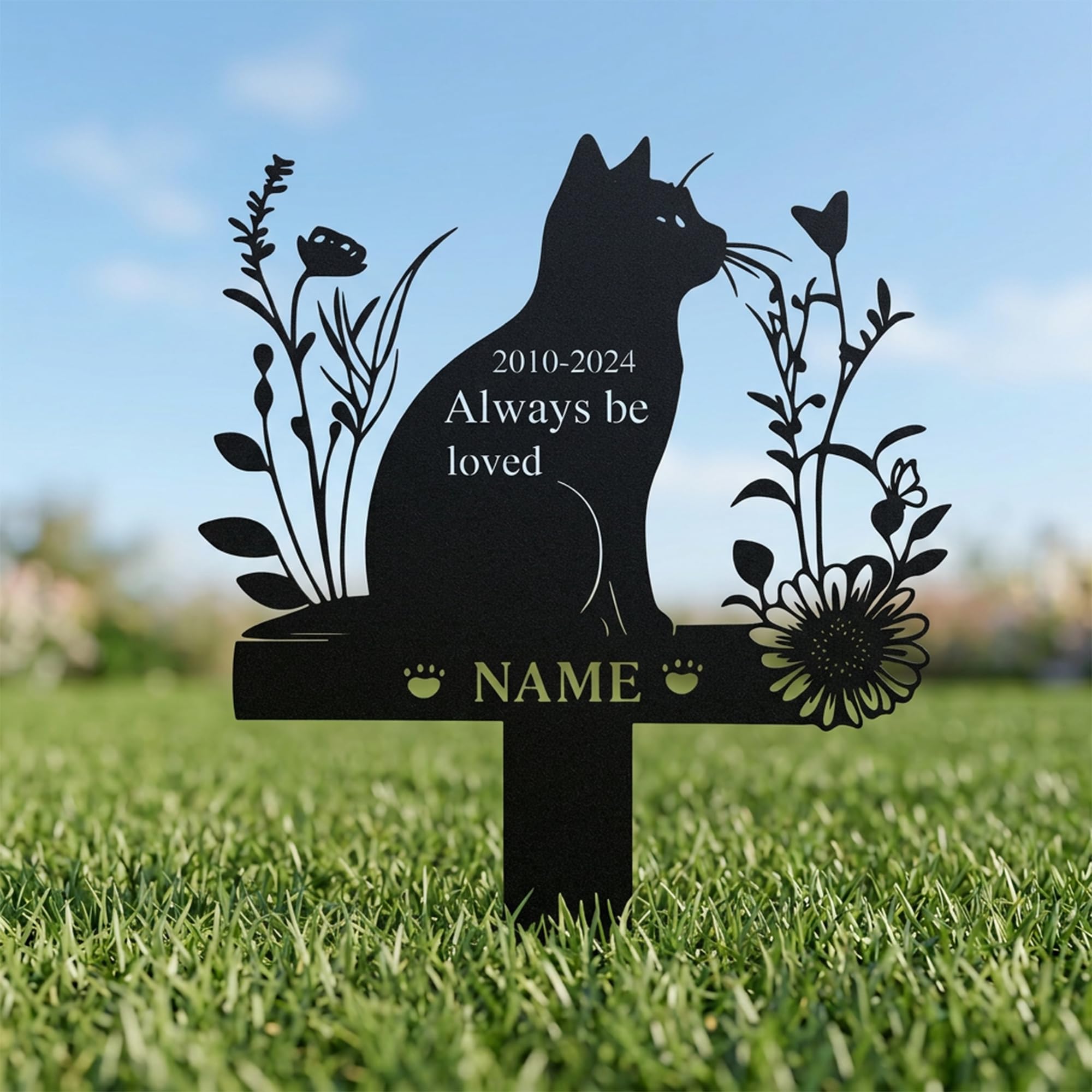 JeathFea Personalized Metal Cat Memorial Grave Stake, Custom Cats Name Memorial Plaques for Outdoors, Cat Memorial Gifts for Loss of Cat, Pet Headstones for Cats Garden Yard