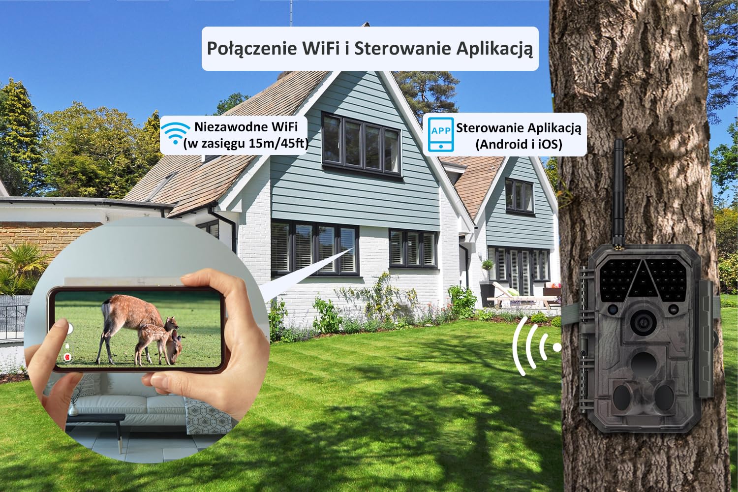 Meidase P100 Kamera Myśliwska WiFi Bluetooth, 32MP 1296P, 30m Noktowizja, 0.1s Aktywacja Ruchu, IP66 Wodoodporna, Transfer Aplikacji, Monitorowanie Terenu