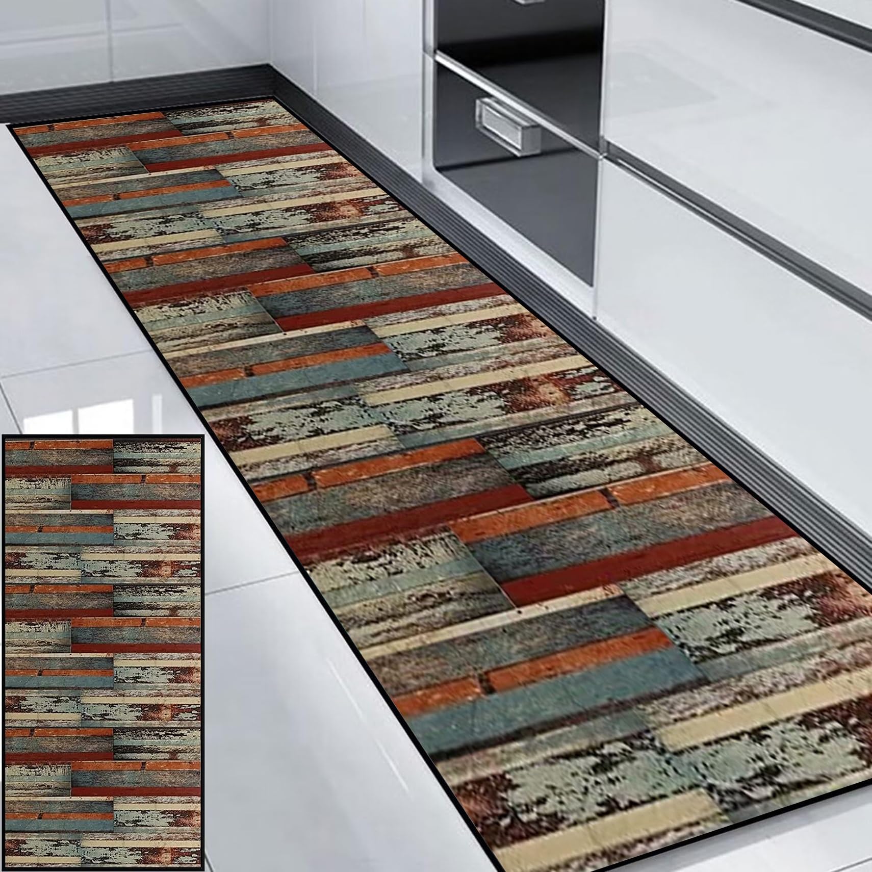 Läufer Teppich Küchenteppich 90 x 210 cm rutschfest - Waschbar - Saugfähig – Kurzflor, Weiche & Langlebige Küchen Läufer Teppiche für Flur Küche Wohnzimmer Diele, Eingang, B