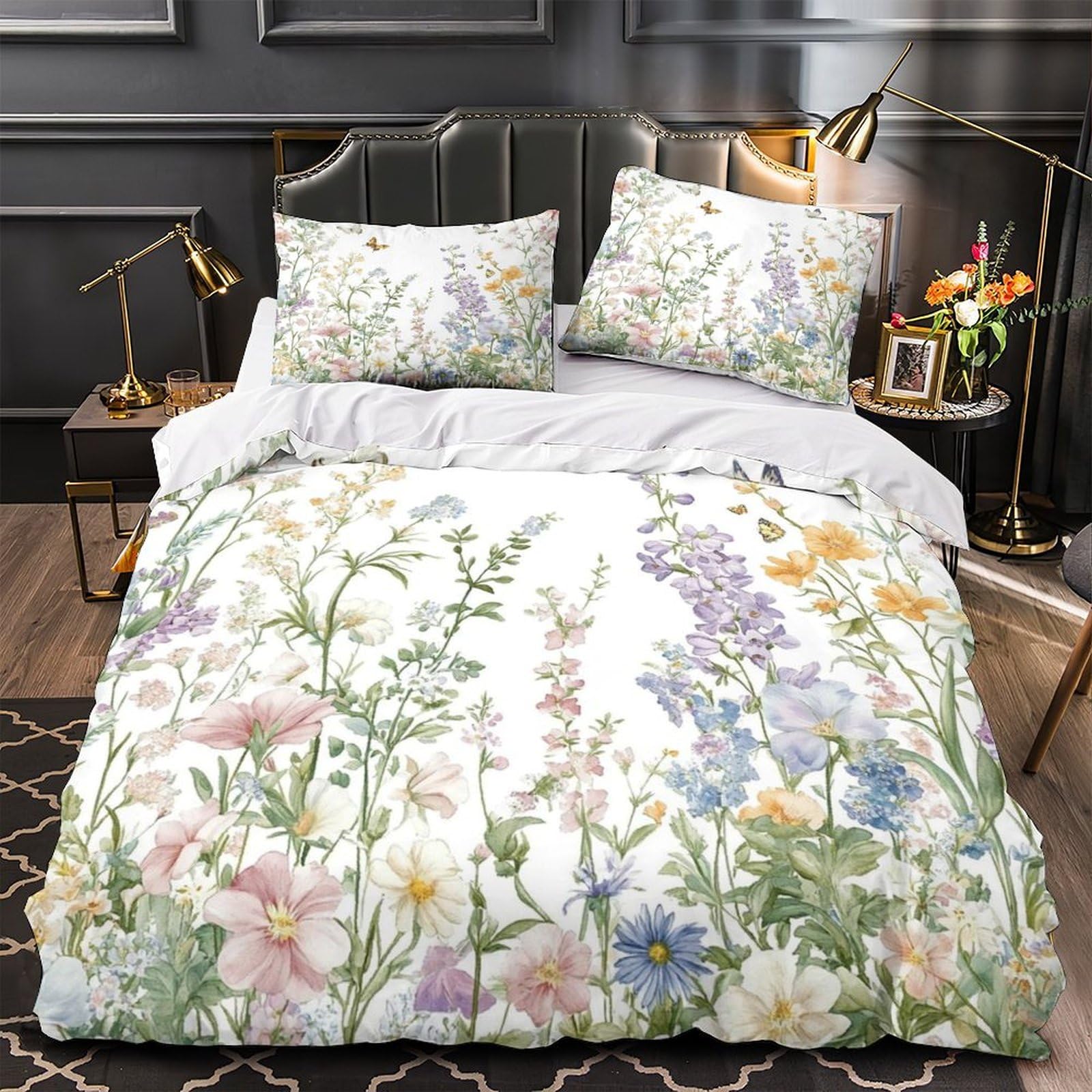 Parure de lit jardin fleuri 3D en microfbre 140x200 pour enfant et ado