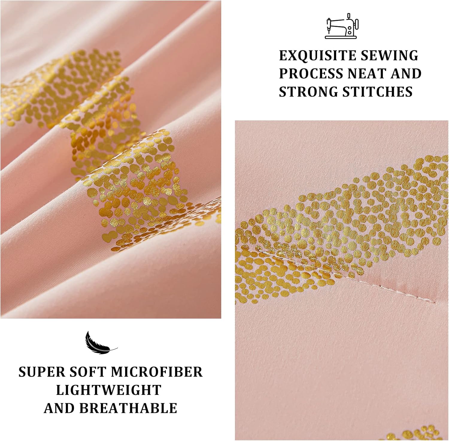 Menghomeus Pink Comforter Set Queen/Full Size Metallic Blush and Rose Gold Bed Comforter 4 Piece Soft Microfiber Bedding for Teen Girls Women (2 Pillow Shams + 1 Decorative Pillow Sham)