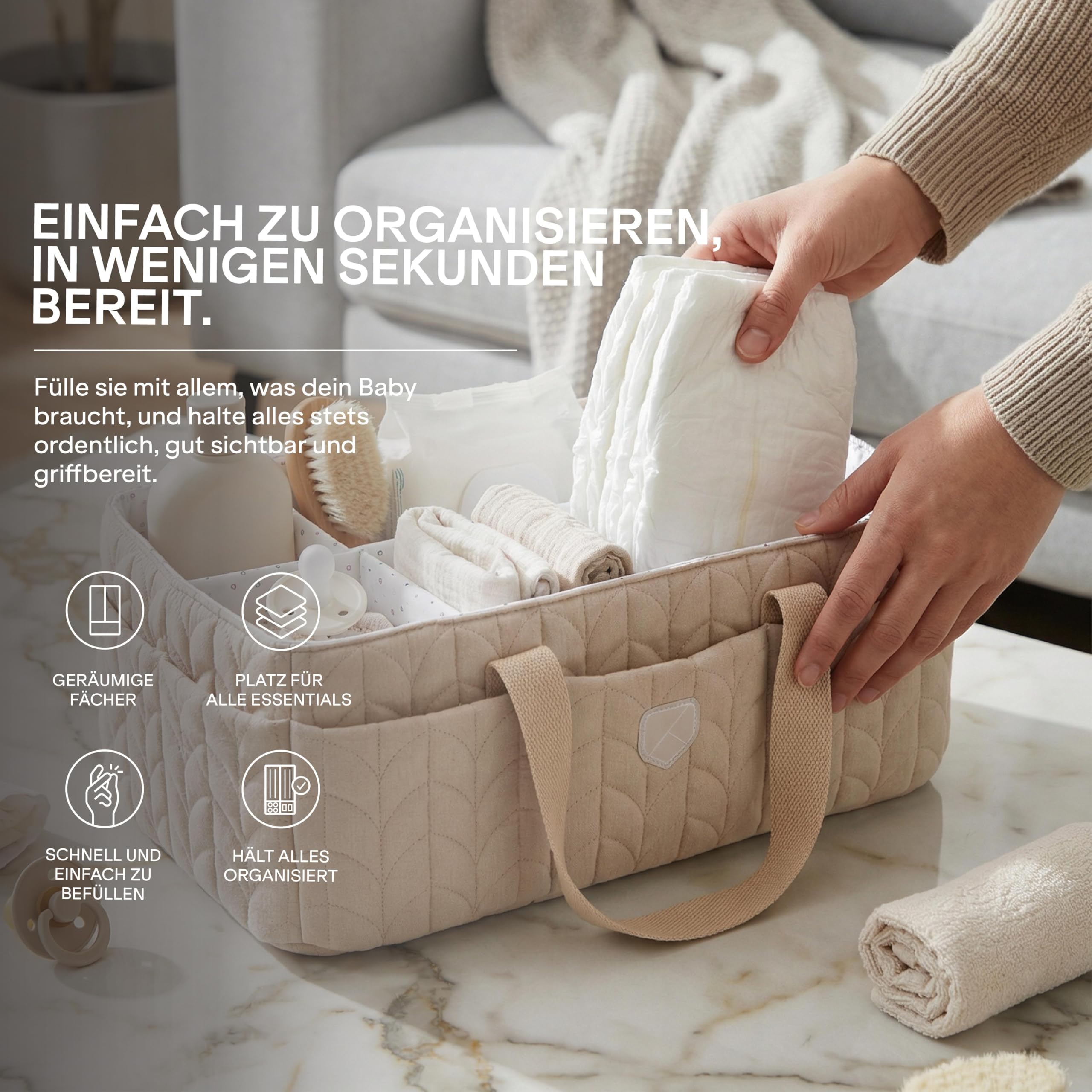 KOALA BABYCARE Wickeltisch Organizer – Wickelorganizer mit Herausnehmbaren Trennwänden, Wickelkorb für Windeln, Feuchttücher und Babyzubehör