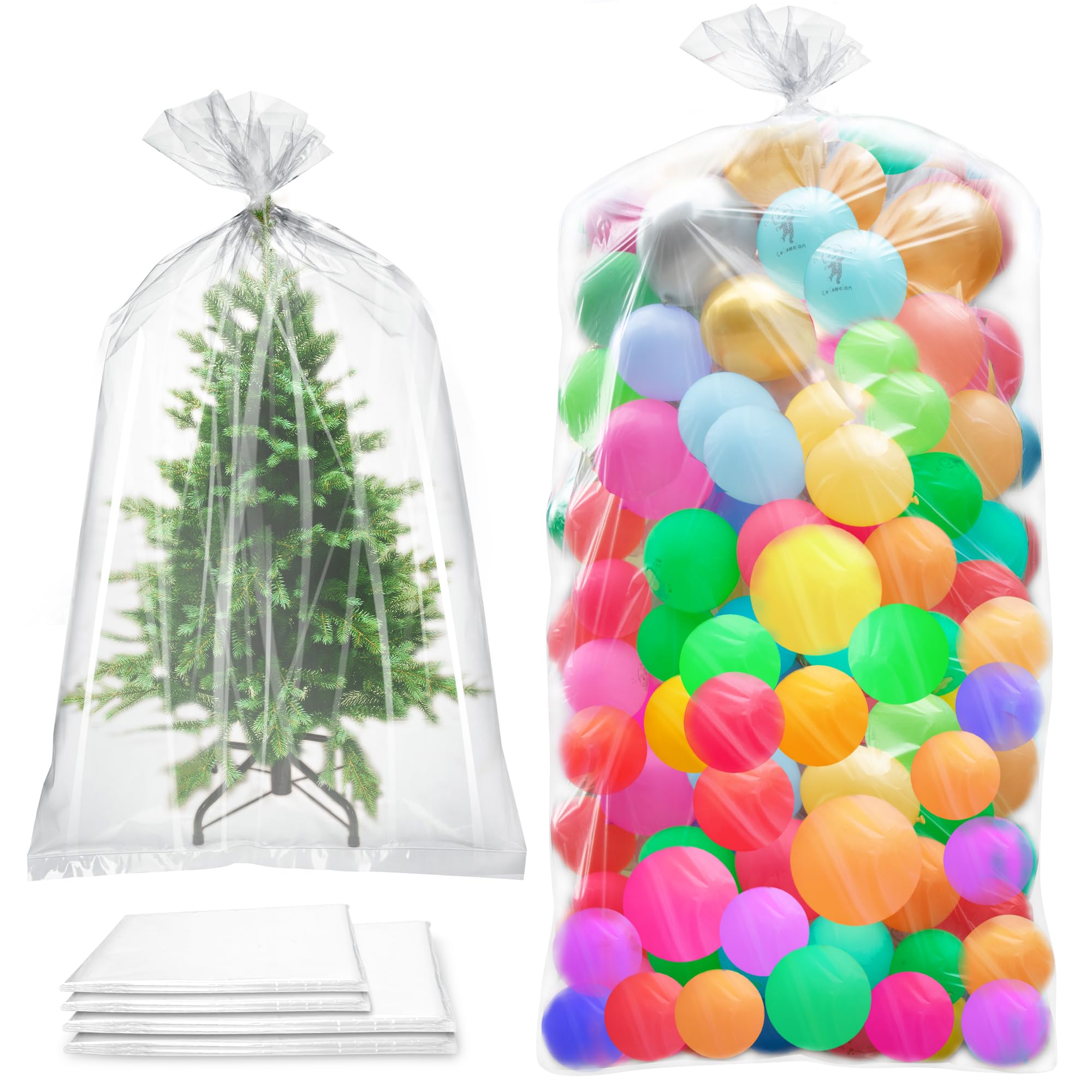 4 Pcs Balloon Bags for Transport with Ties, Large Plastic Balloon Storage Bag 98x59 inches(2pcs) 47x59 inches(2pcs), Giant Clear Carrying Storage Bags