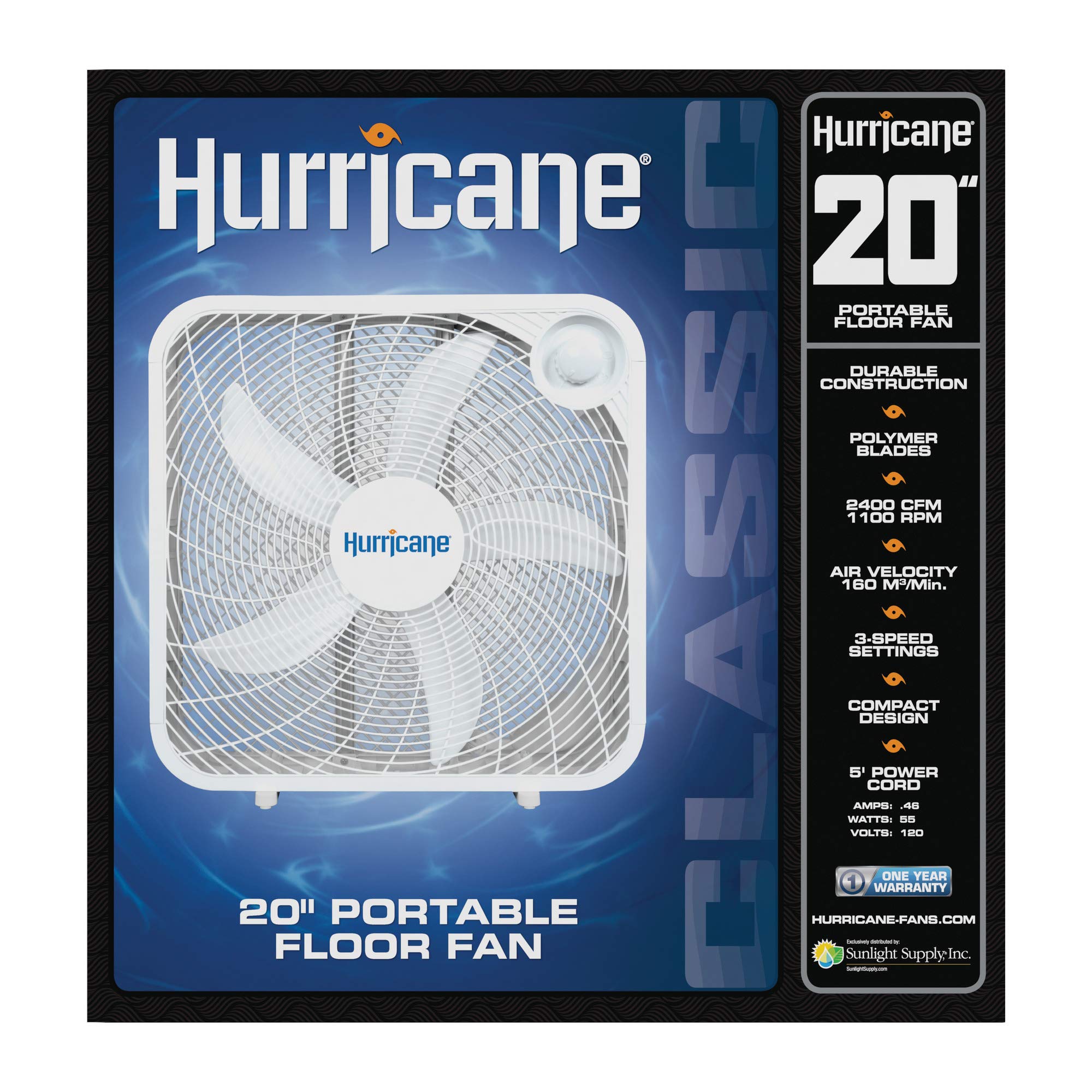 Hurricane Box Fan 20 Inch, Classic Series, Floor Fan with 3 Energy