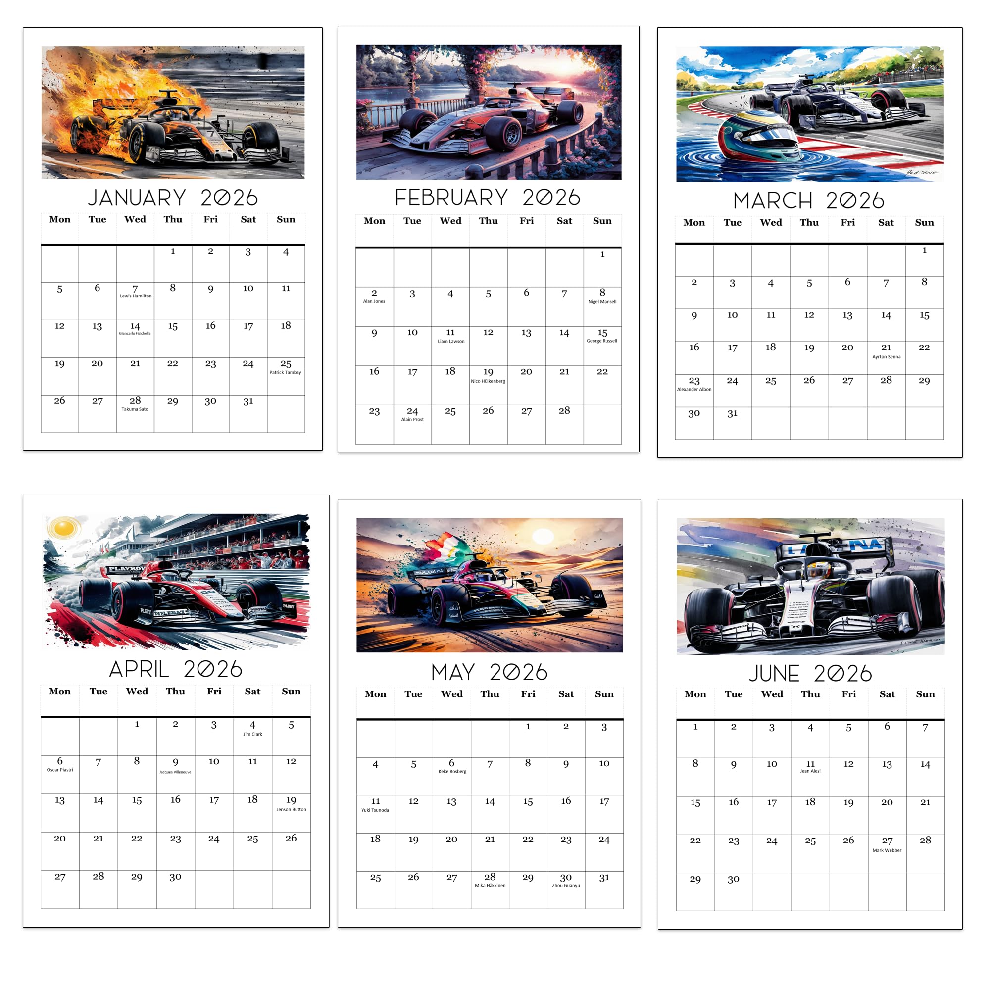 2026 Formula Racing Wall Calendar, A4 Size, Displaying Driver Birthdays ...