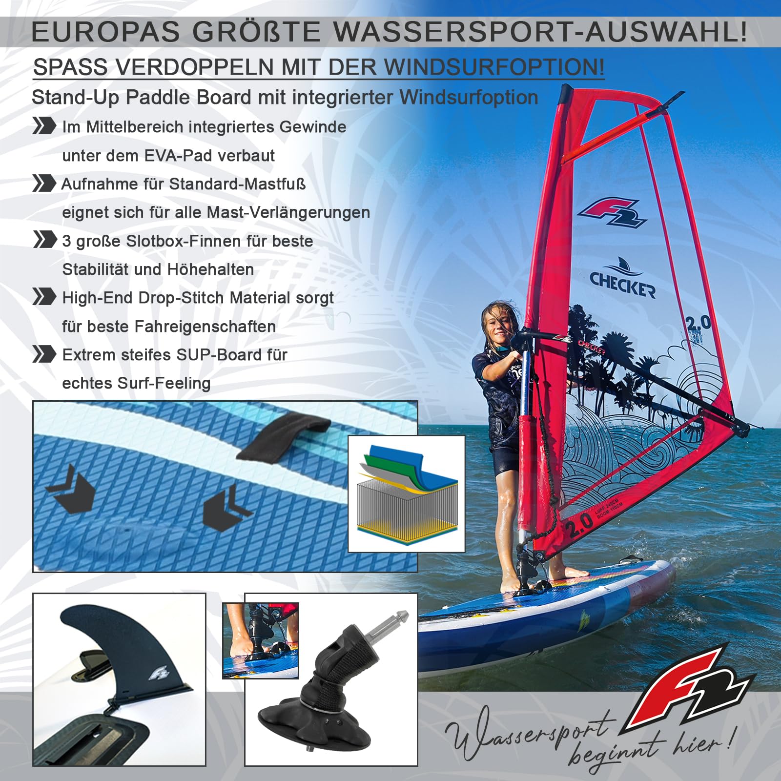 F2 Stand Up Paddle Board AXXIS WS Windsurf SUP Größe wählbar Blau 2024/2025