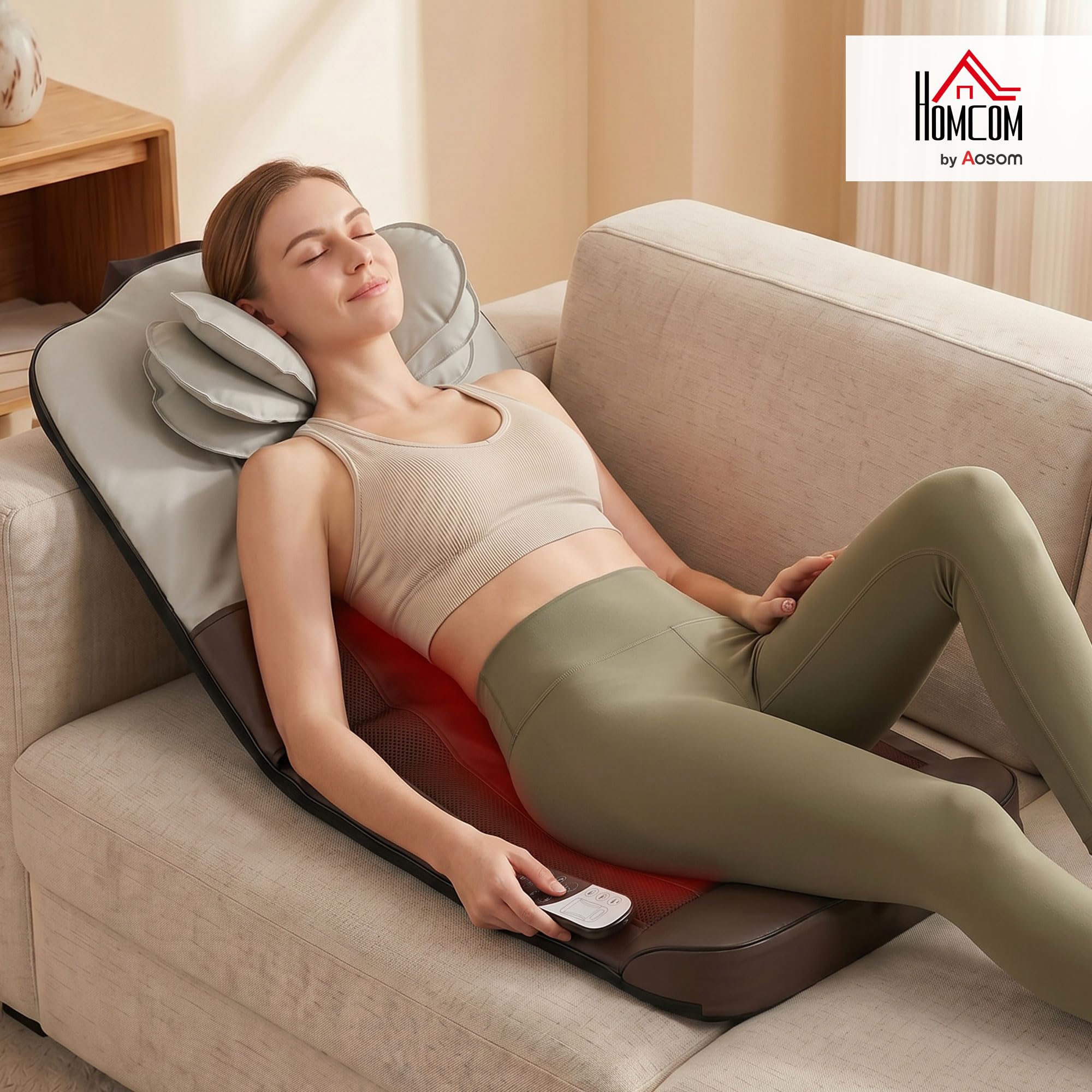 HOMCOM Colchón de Masaje Cuerpo Completo con Calefacción | Masajeador de Espalda Plegable, Compresión de Aire 3D, 4 Modos, 3 Intensidades, Autoapagado, Regalo Unisex