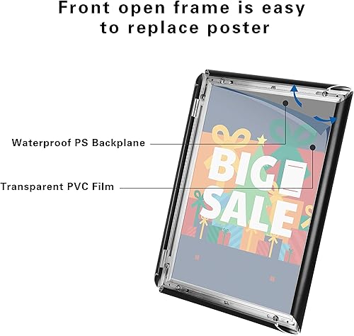 Miniatura 5 de Soporte de letrero de pie de pedestal de 11 x 17 pulgadas, soporte ajustable de aluminio para cartel con marco abierto para avisopósteranuncio