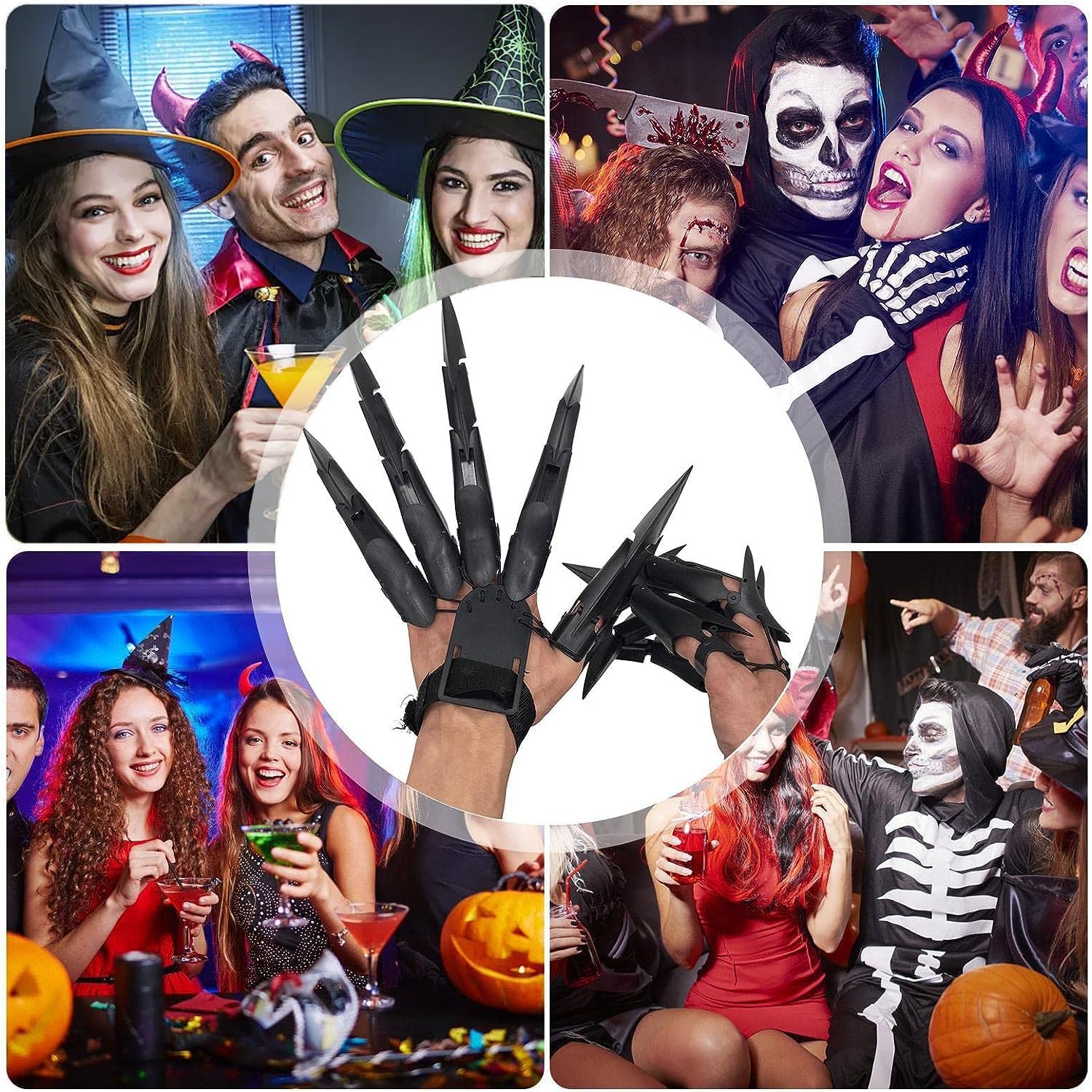 1 paio di dita articolate nere di Halloween, indossabili per dita articulate, con teschio e ditate, per tutte le dita e regolabili, per feste di Halloween, costume cosplay