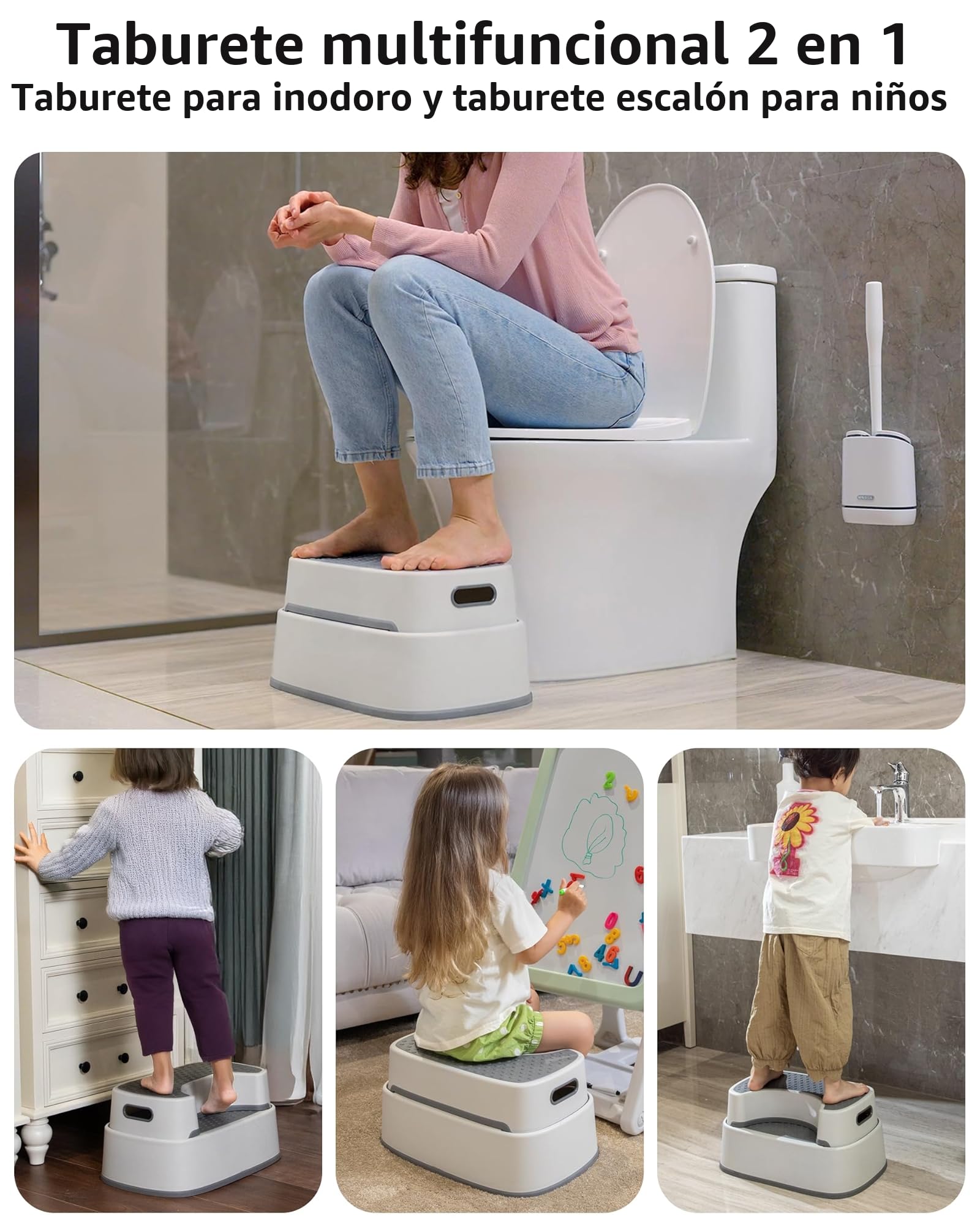 MR.SIGA Taburete para Inodoro para Adultos, Taburete de baño Resistente, escalón Antideslizante para Inodoro, escalón para niños pequeños, Beige,Gris Oscuro