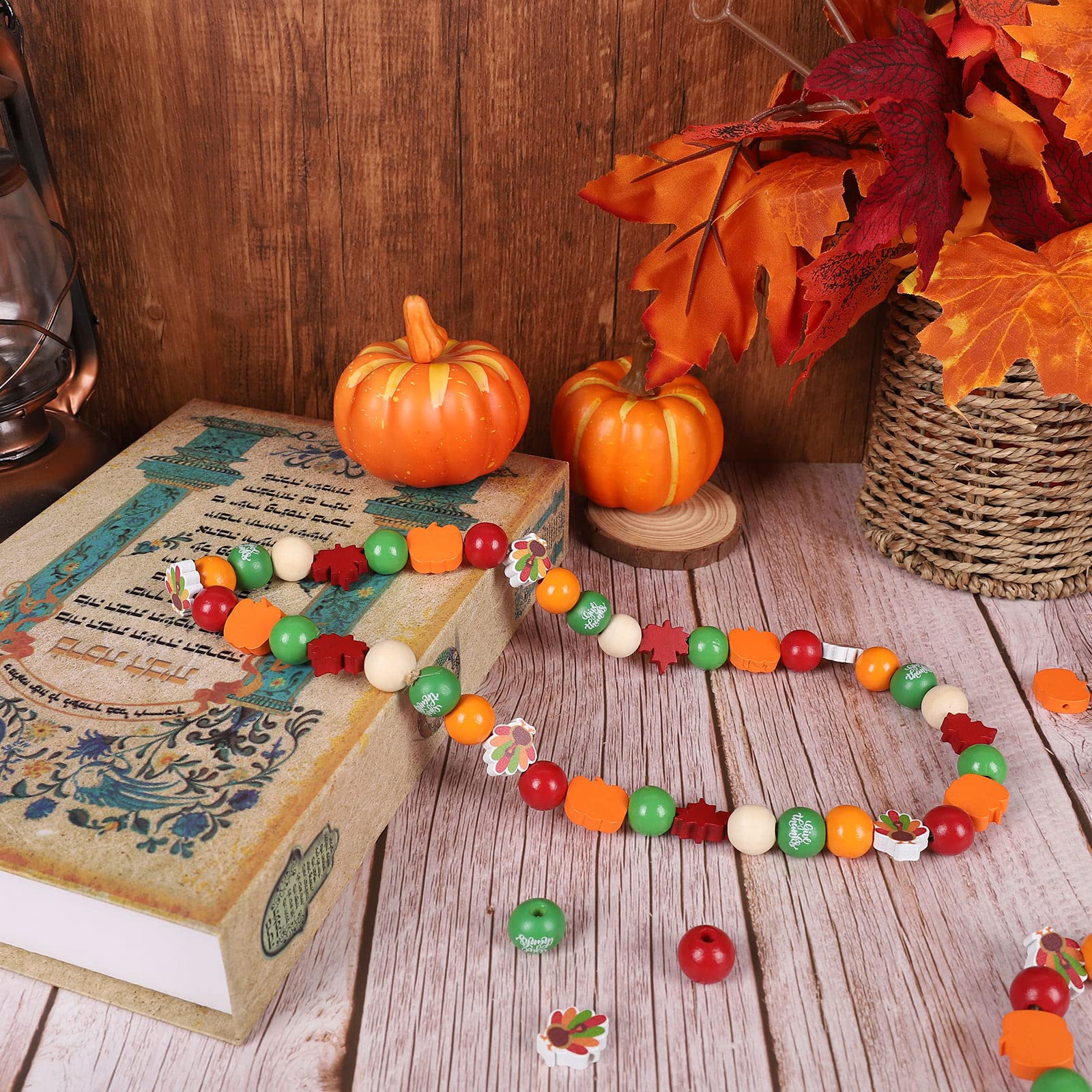 Whaline Herbst-Ahornblatt Holzperlen – 150 Stück, 5 Farben, Für Basteln, Schmuck & Deko (DIY)
