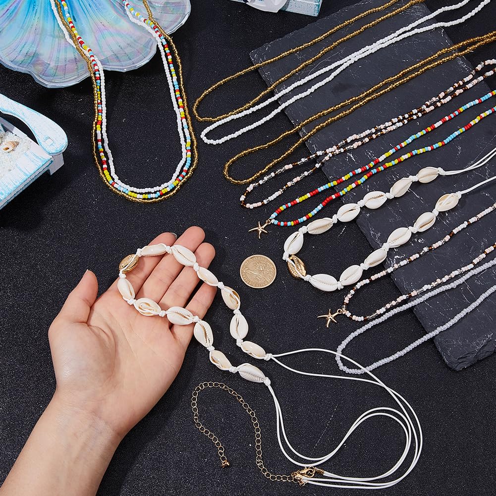 SUPERFINDINGS 12 unidades de perlas de cristal de 2 colores cadena de cintura con capas para cinturón abdominal cadenas multicapa ajustable bikini playa estrella de mar encanto cinturón Boho perlas
