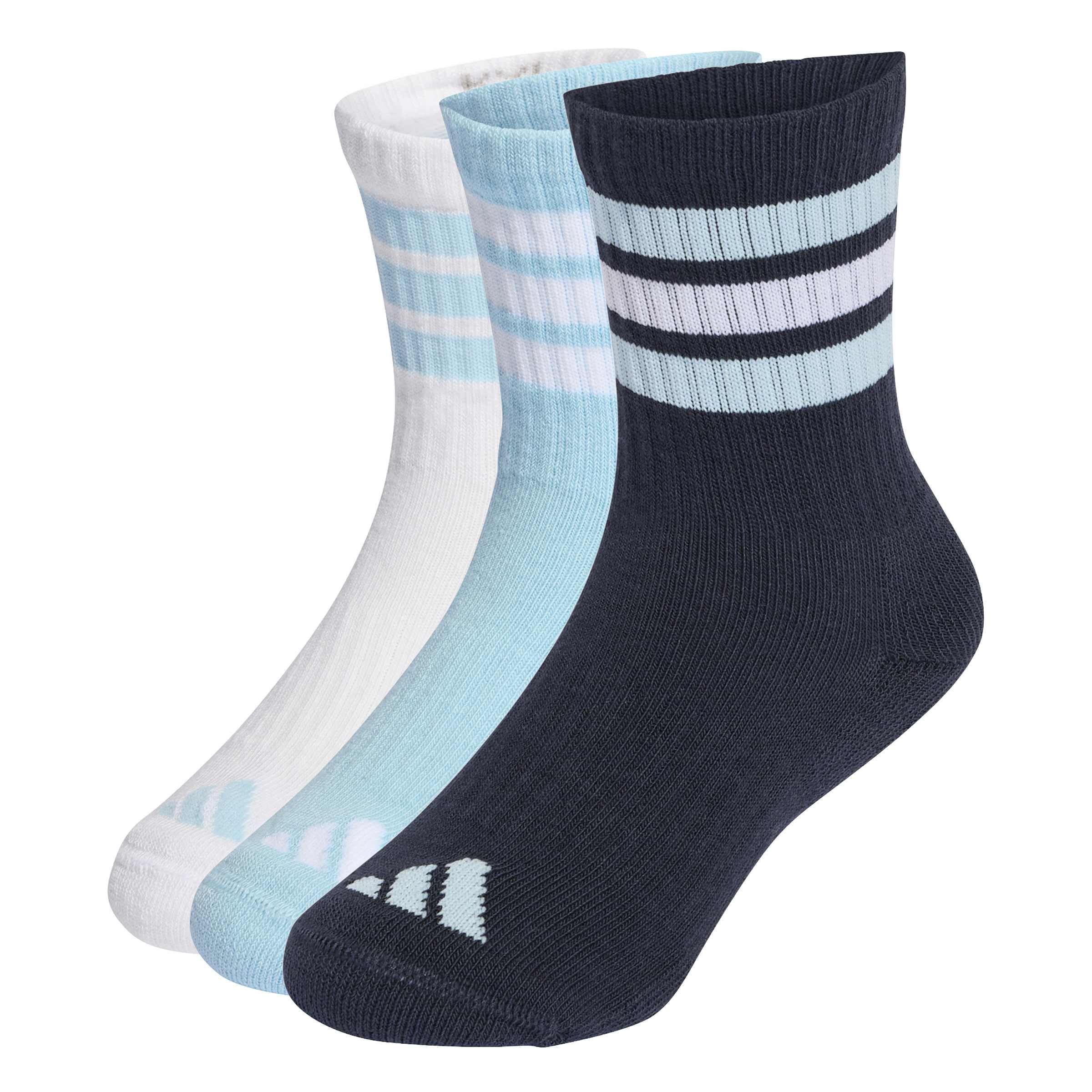 adidas Unisex Kids 3STRIPES CUSHIONED SPORTSWEAR CREW SOCKS 3 PAIR PACK, night navy/icey blue/white, 2-3 Years