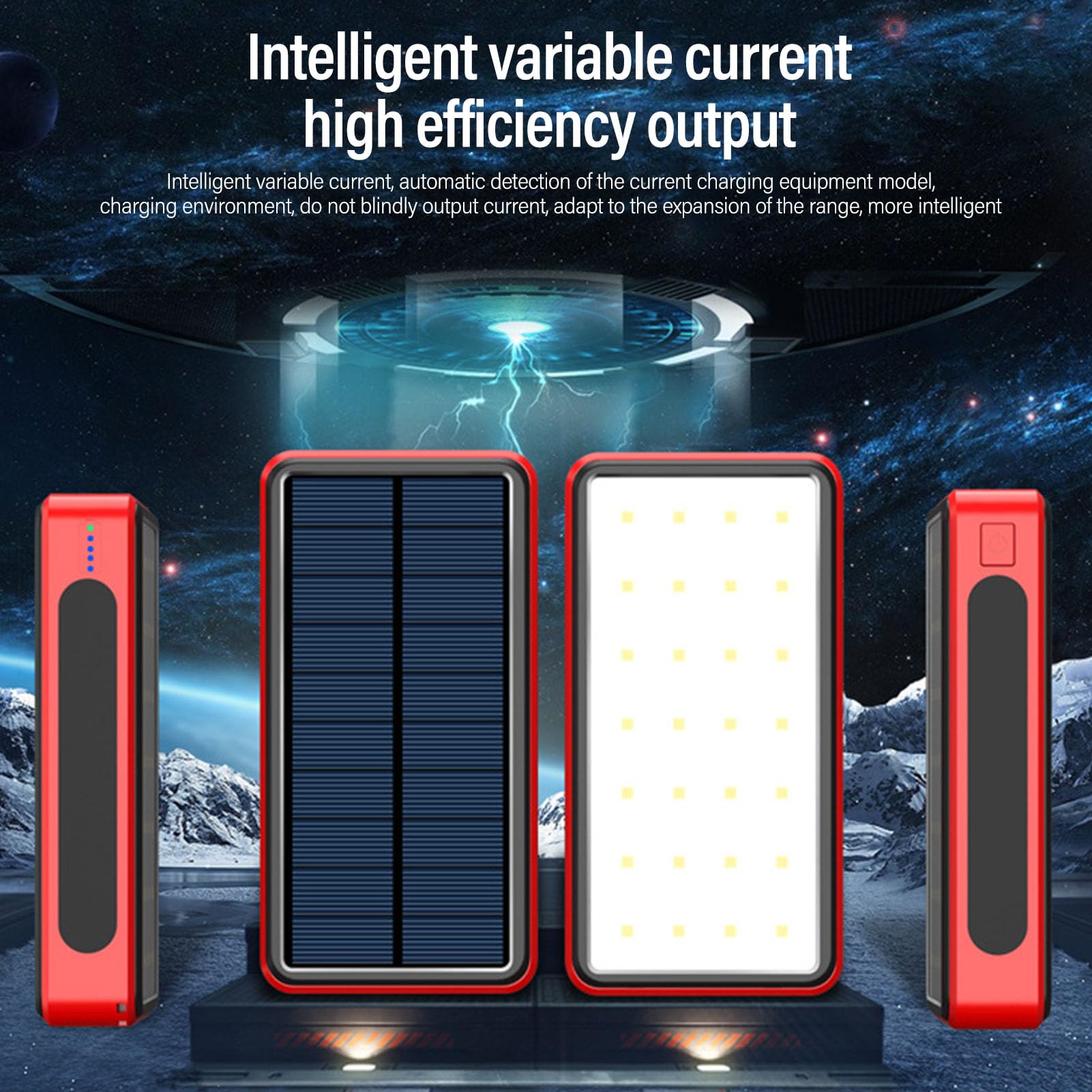 Asixxsix 50000 MAh Solar Power Bank, Przenośna ładowarka Telefoniczna z latarką SOS, Przenośna ładowarka USB do Kempingu w Nagłych Wypadkach na Zewnątrz (czerwony)