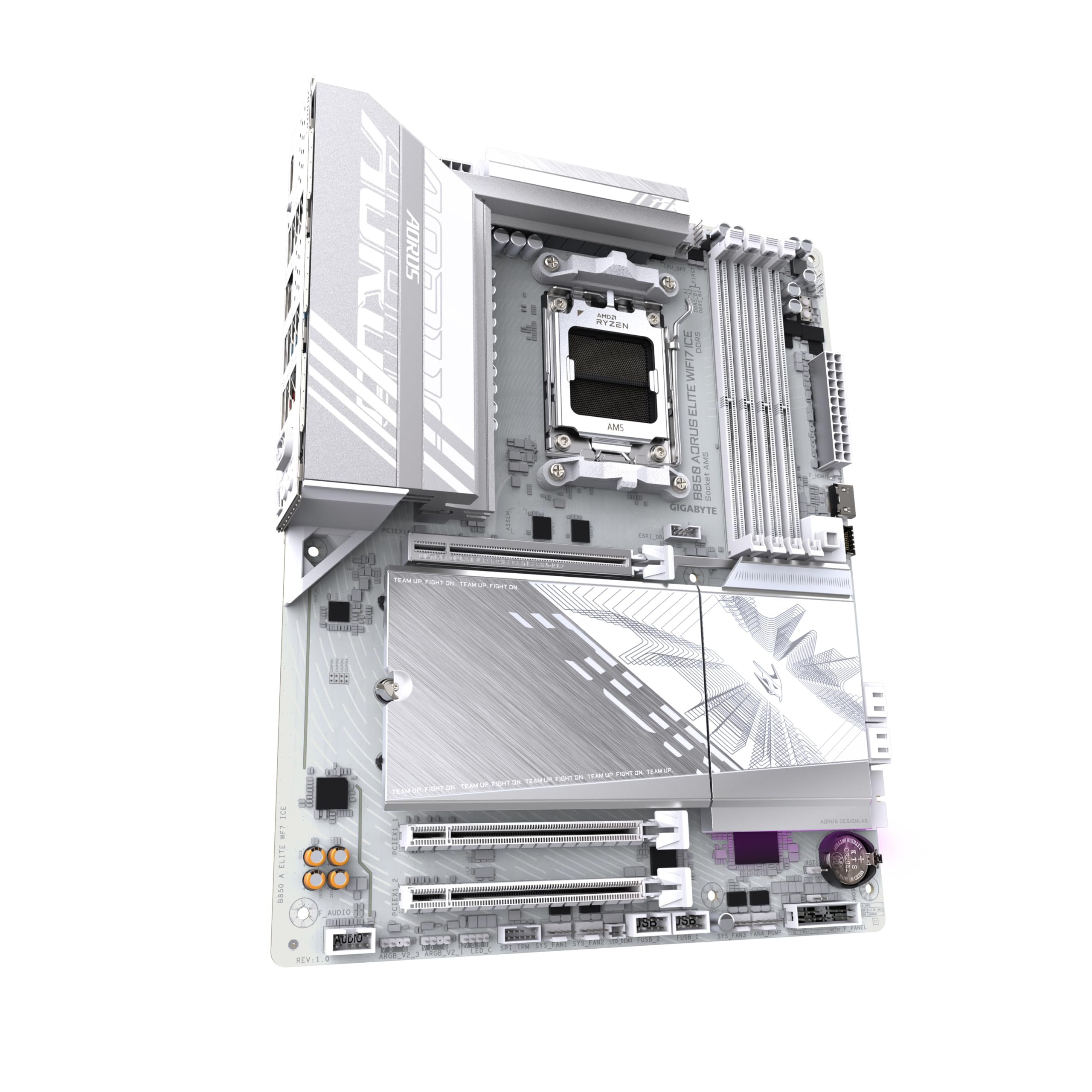 GIGABYTE B850 AORUS Elite WIFI7 Ice Carte Mère - AMD Ryzen 9000 Series CPUs, VRM numérique 14+2+2 Phases, jusqu'à 8200MHz DDR5 (OC), 1xPCIe 5.0 + 2xPCIe 4.0 M.2, LAN 2,5, WiFi 7, USB 3.2 Gen 2x2