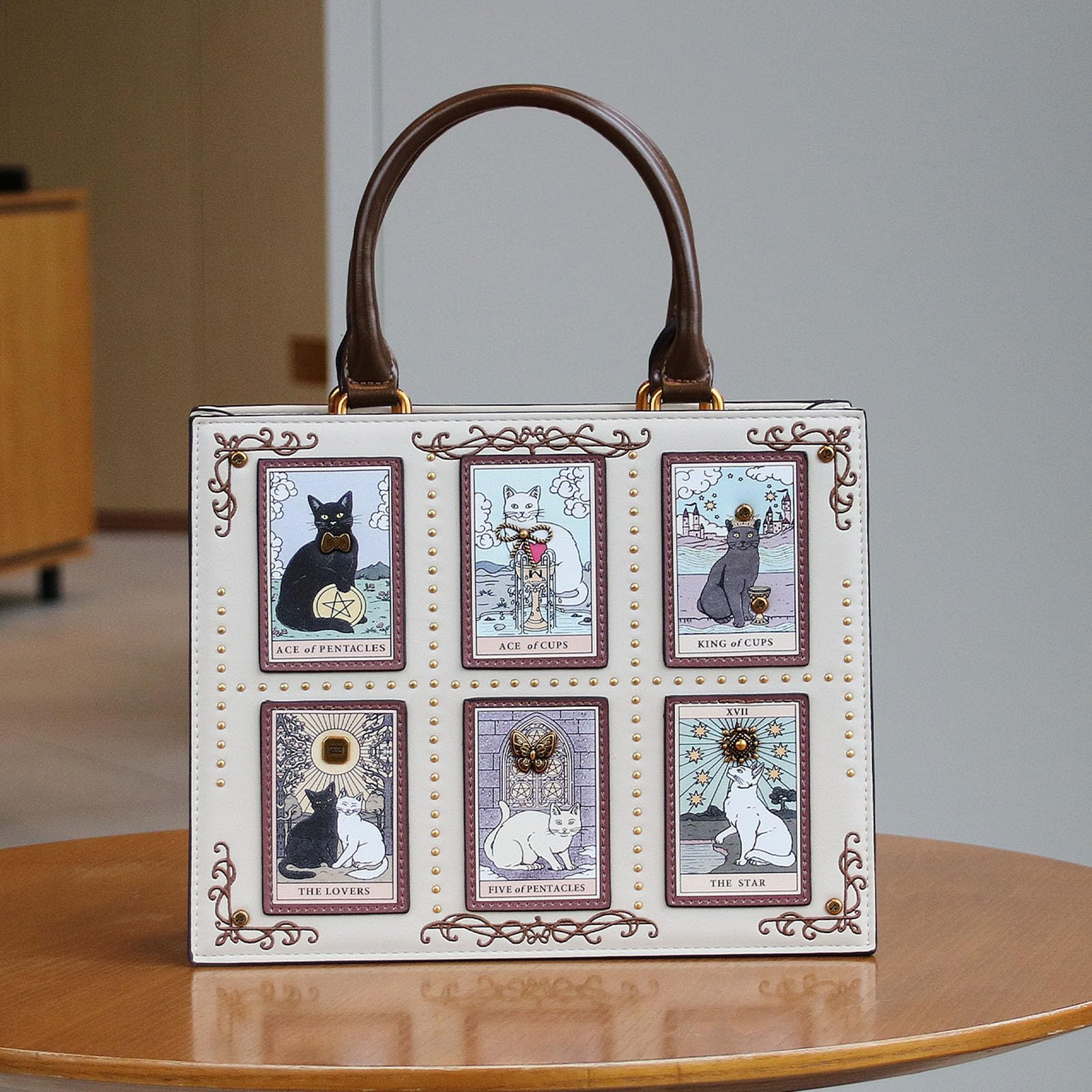 Borsa a tracolla con gatti ricamati con tracolla regolabile e tasche multiple in PU, borsa a tracolla per donne per uso quotidiano borsa leggera da donna