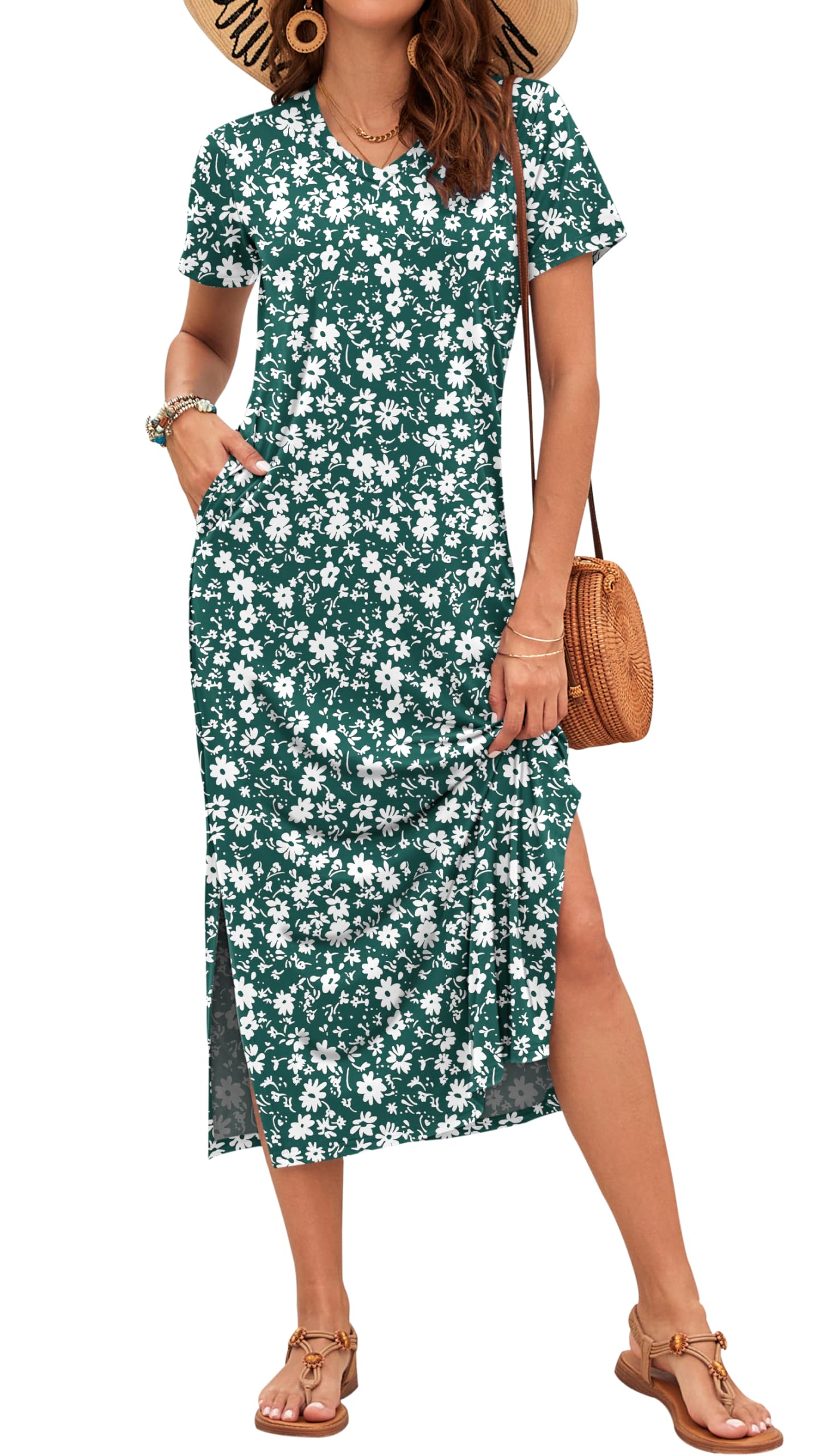 AUSELILY Damen Sommer Kurzarmkleid Leichten - Damen Maxi Schlitz Elegant Kleider