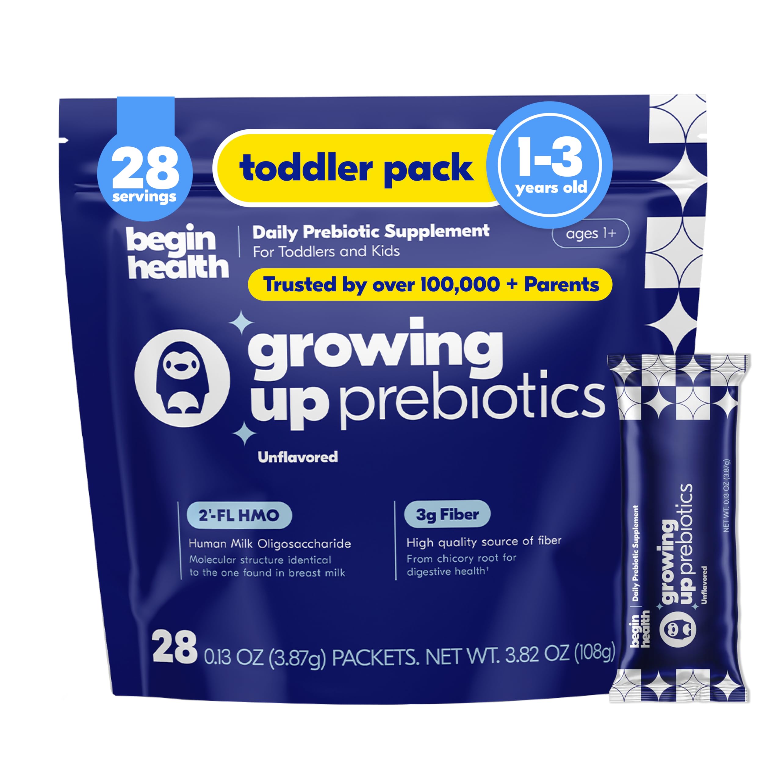 Growing Up Prebiotics for Kids 28-Packs | Prebiotic Soluble Powder Stool Softeners and Digestive Gut Health Supplement | Ideal to Mix with Kids Daily Beverages and Soft Foods - Unflavored