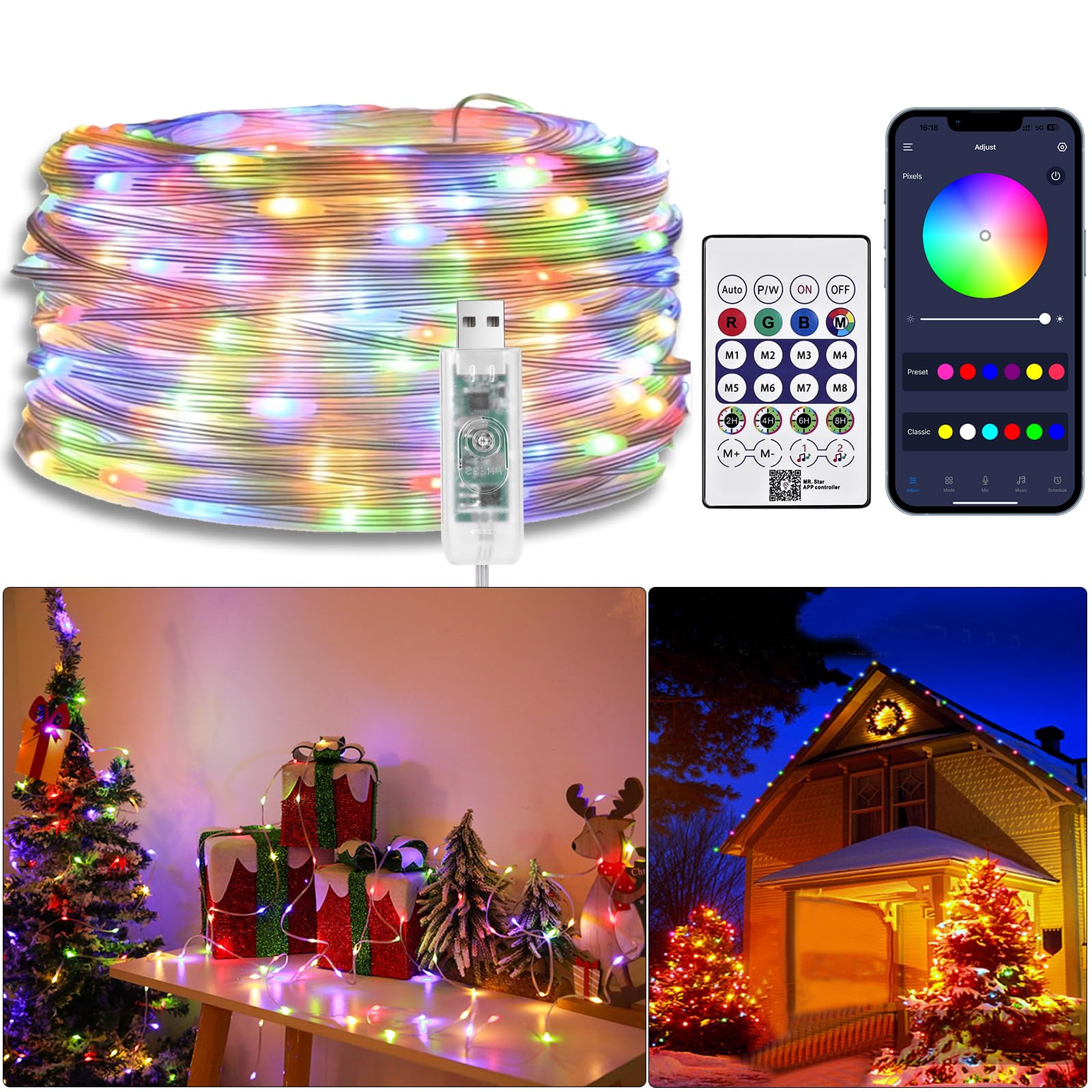 Lxlqzxw Rgb Ic Color Changing Fairy Lights,Waterproof Led Fairy Lights With Remote Control And App,Usb Music Sync Led Rope Light,Flexible Led Lights For Indoor,Outdoor,Bedroom,Christmas Wedding,Garden 20M