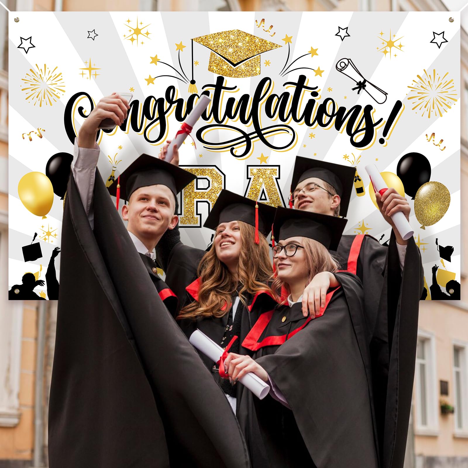 PartyYaa Congratulations Decorations, Congrats Grad Banner, We are so Proud of You Backdrop - Image 4