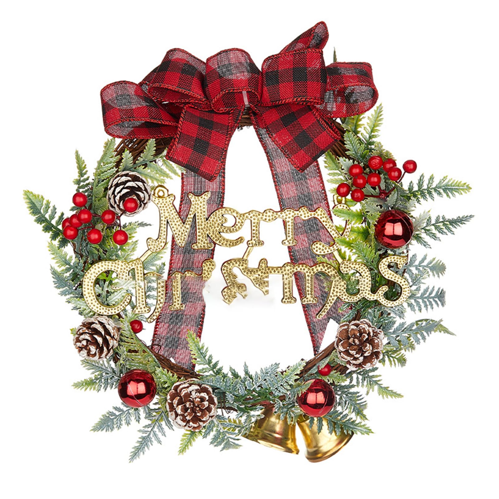 Buxuaaaa Merry Christmas Wreath Artificial Wreath with Pinecone, Winter Holiday for Front Door Hallway Porch Garden Celebration Accessories