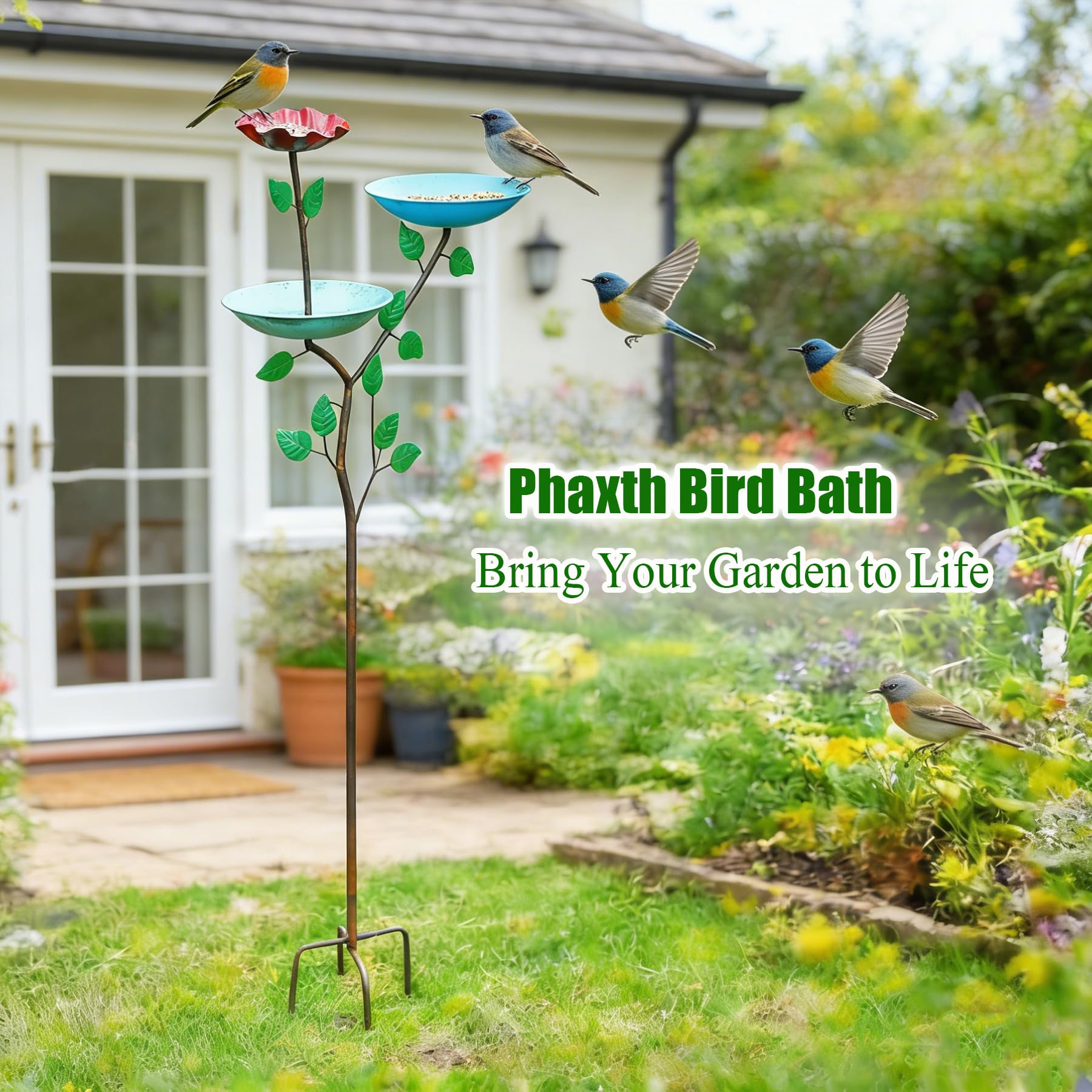 Vogeltränke für den Außenbereich, 152,4 cm H Vogeltränke und Futterspender für draußen, Metall-Vogeltränke und Futterstation, dekorative Vogeltränke für den Außenbereich mit 4-Zinken-Basis für