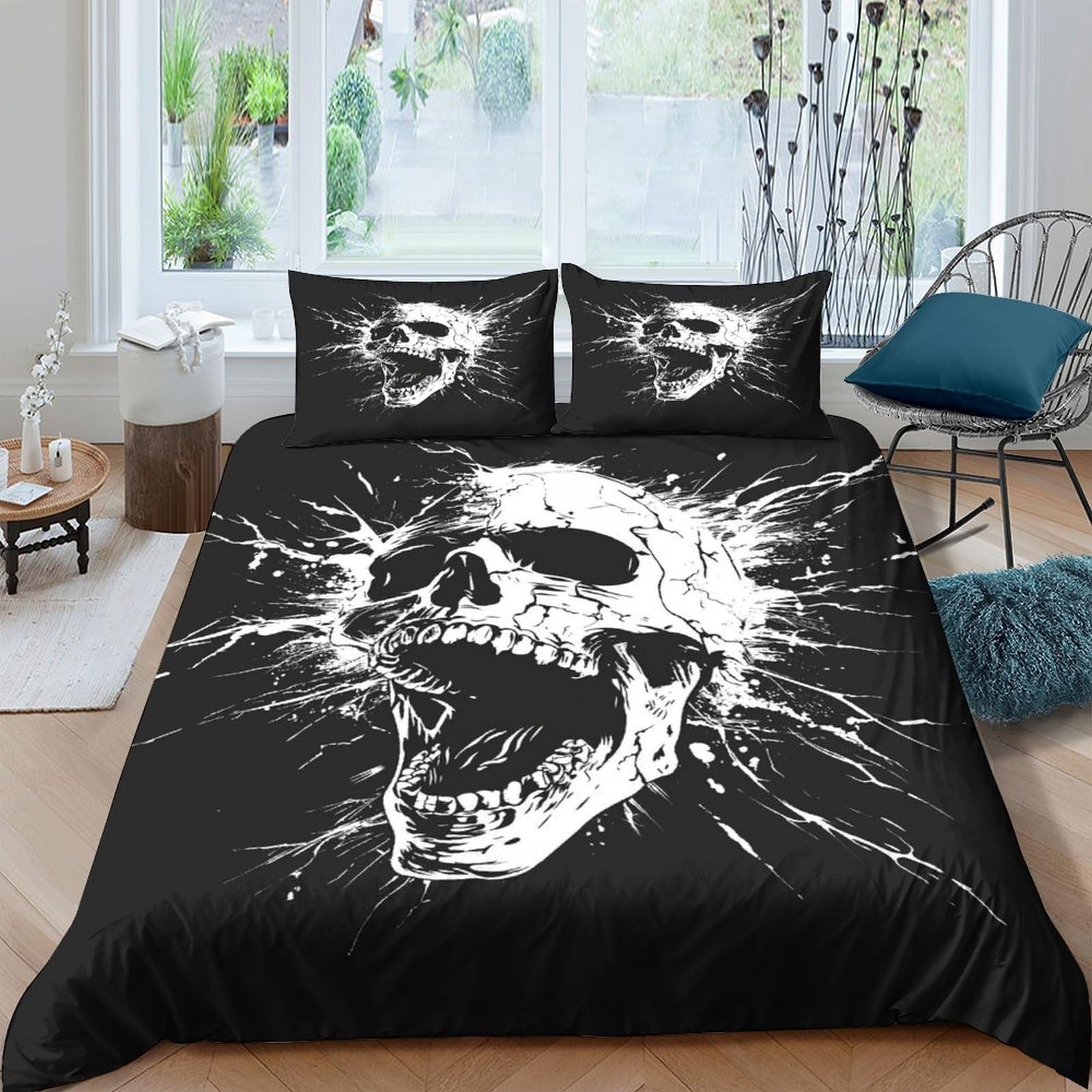 Ctjqhvkz Style-3 3D Printed Black Skull Fitted Sheet Microfiber Breathable Splash Art Mattress Cover For Bedroom Guest Room Dorm Decor Single（135X200cm）