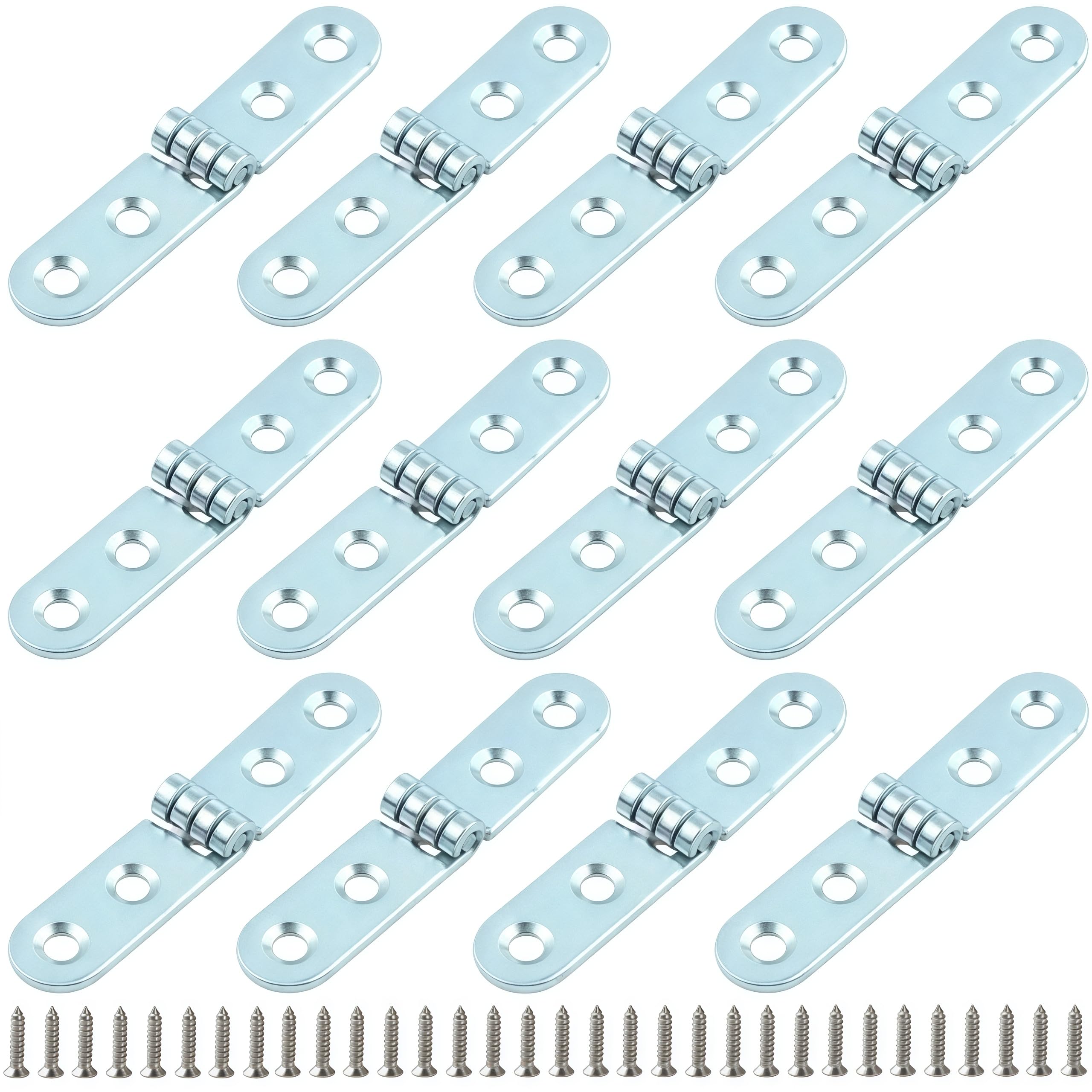 Vbnexyr Regular Folding Hinge 12 Pack Of Iron Round Edge Flip Hinges Suitable For Furniture Hardware Folding Tables Chairs Cabinet Doors And Boxes Iron 76 * 15 * 2.0Mm Thick Blue And White