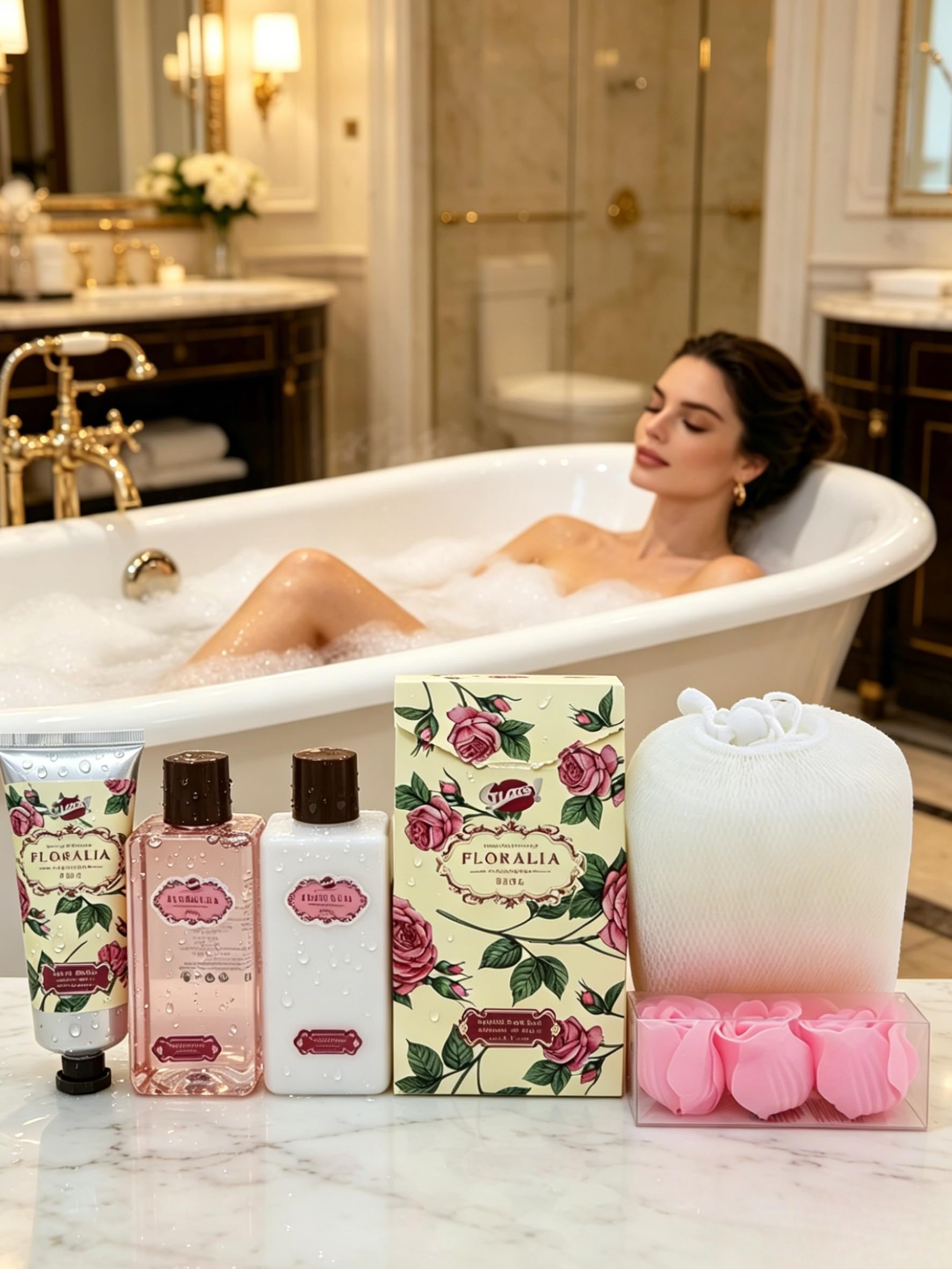 GLOSS ! Cofanetto da bagno ROSE – Prodotti benessere – Cofanetto regalo originale per donna, compleanno, festa della mamma, Natale, San Valentino - CORBEILLE