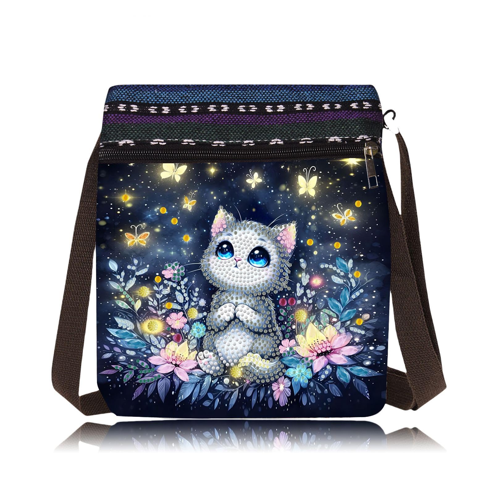 ARTopet DIY Diamond Art Painting Canvas Crossbody Bag Black Ethnic Minority Shoulder Purses Beach Bag Special Shaped Crystal by Numbers Mosaic Kits