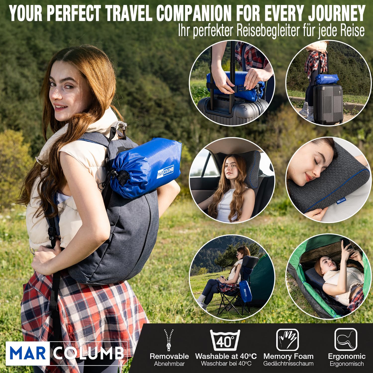 Reisekissen-Campingkissen-ergonomisches Memory-Schaum-Kissen mit temperaturregulierendem Bezug-Oeko-TEX Made IN Green