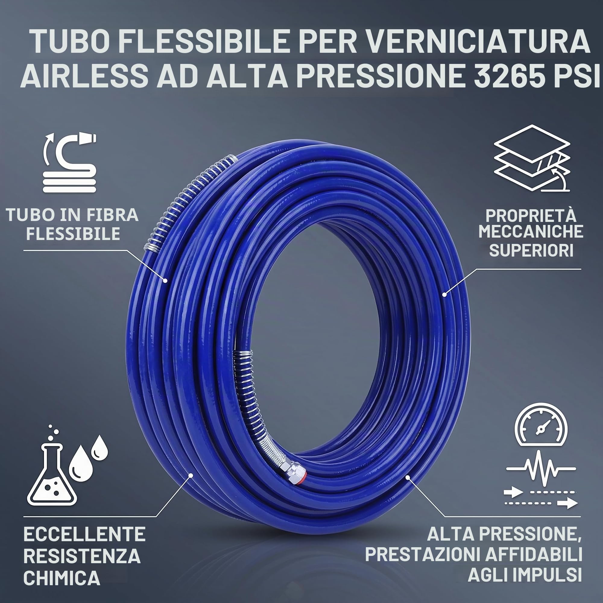 Tubo Spruzzatore Alta Pressione 3265 PSI per Verniciatura, 10 m 1/4 Pollice, Tubo Flessibile Senza Aria per Pittura Murale, Resistente e Facile da Usare