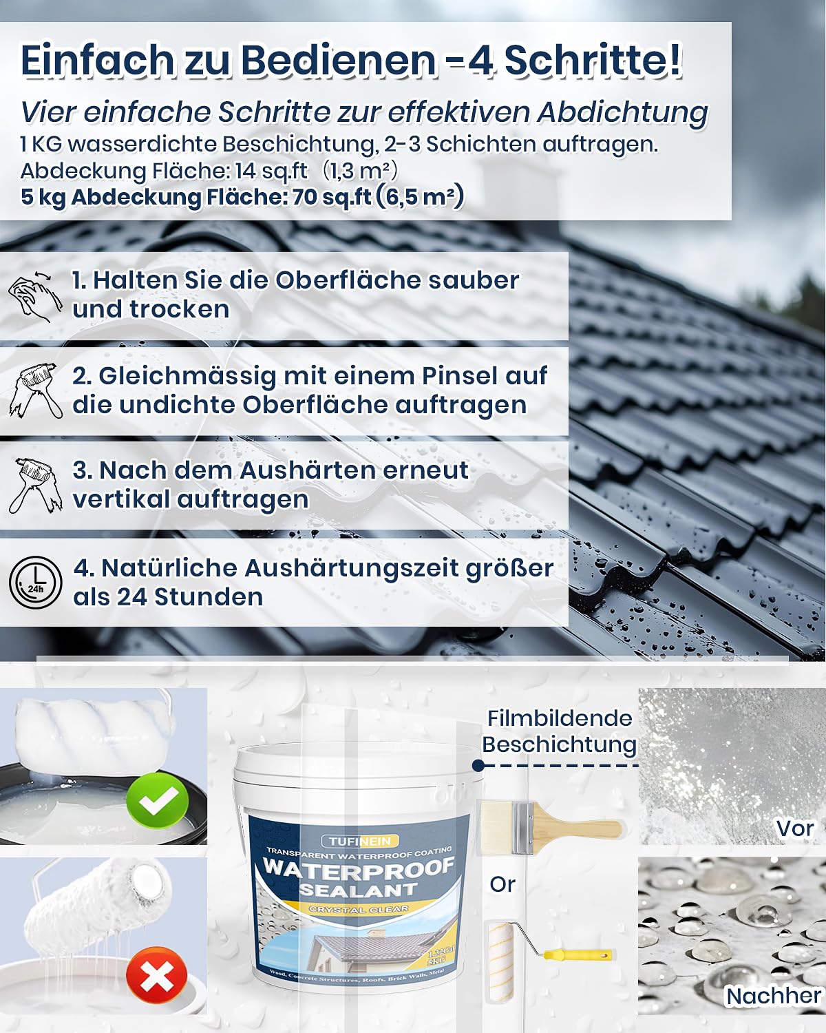 Transparenter Wasserdichter Beschichtungsmittel 5KG, TUFINEIN Wasserdichte Isolier-Dichtstoff-Emulsion Leck Wasserdichter Universalabdichtung Unsichtbare, Innen und Außen Dichtmasse Wasserdicht