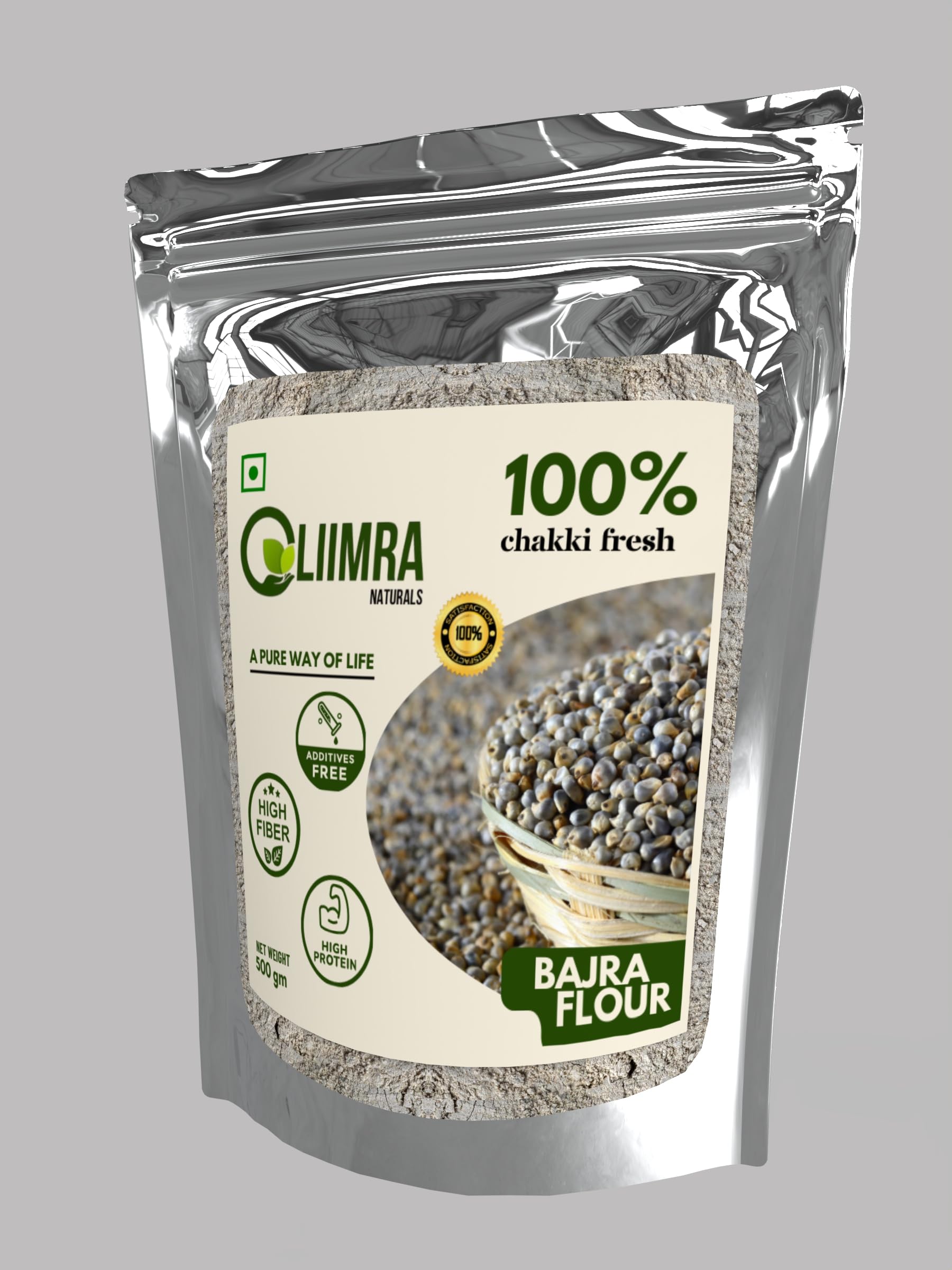 Liimra Naturals Pearl Millet Bajra Flour 250 Gm - High Fiber, Protein-Packed, Low GI, Gluten-Free, Mineral Rich, 100% Chakki Fresh Flour