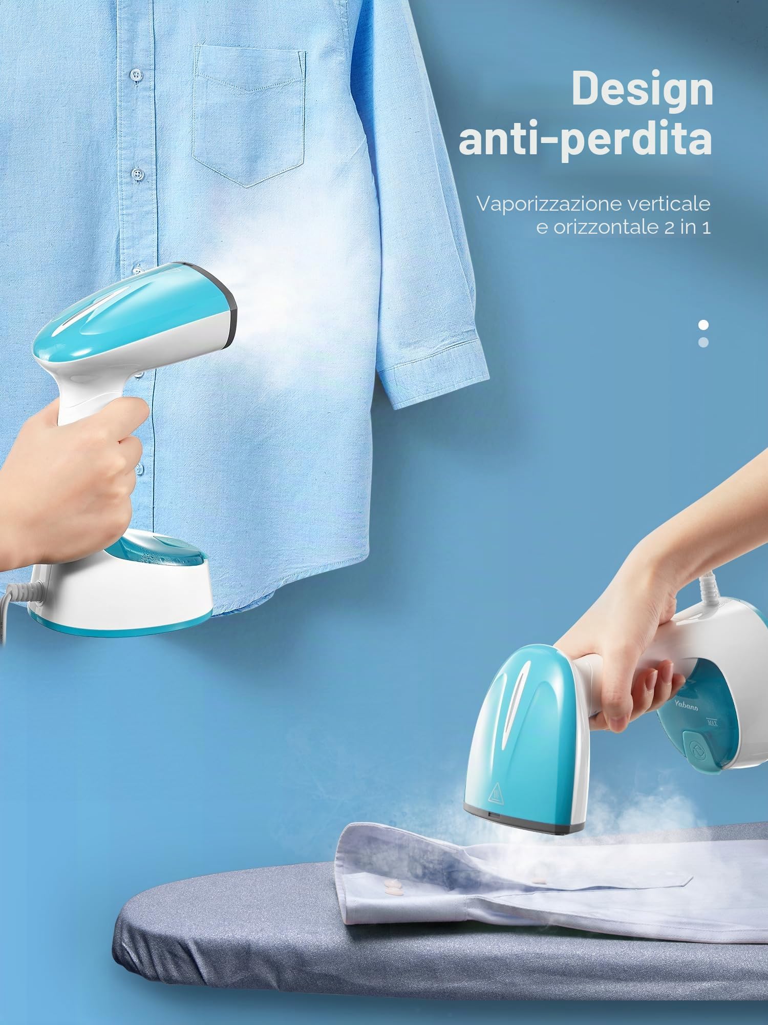 Ferri da viaggio, Vaporizzatore per Abiti Portatile 1200W, Steamer Pieghevole con Riscaldamento in 25s, Anti-Perdite, Ideale per Casa & Viaggi