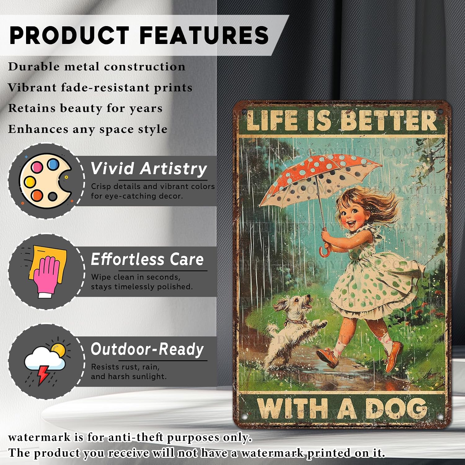 Vintage Dogs Tin Sign Life Is Better With A Dog Retro Girl Metal Poster Funny Dog Lovers Wall Art Cafe Wall Decor for Kitchen Office Garden Plaque Home Bar Plub Club Shop Outdoor 12 * 8inch image 2