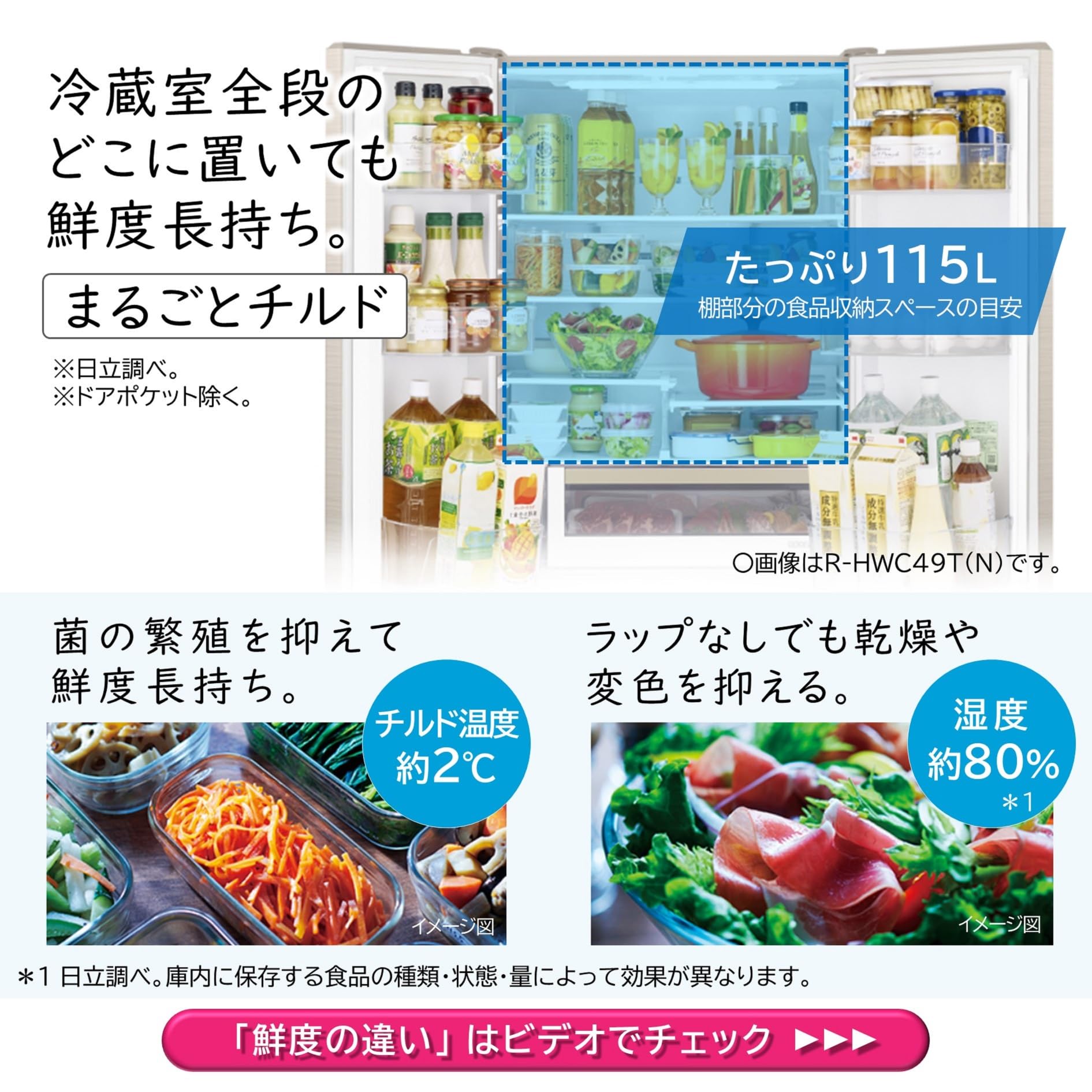 Amazon.co.jp: 日立 冷蔵庫 幅65cm 485L ピュアホワイト R-HWC49T W 6  
