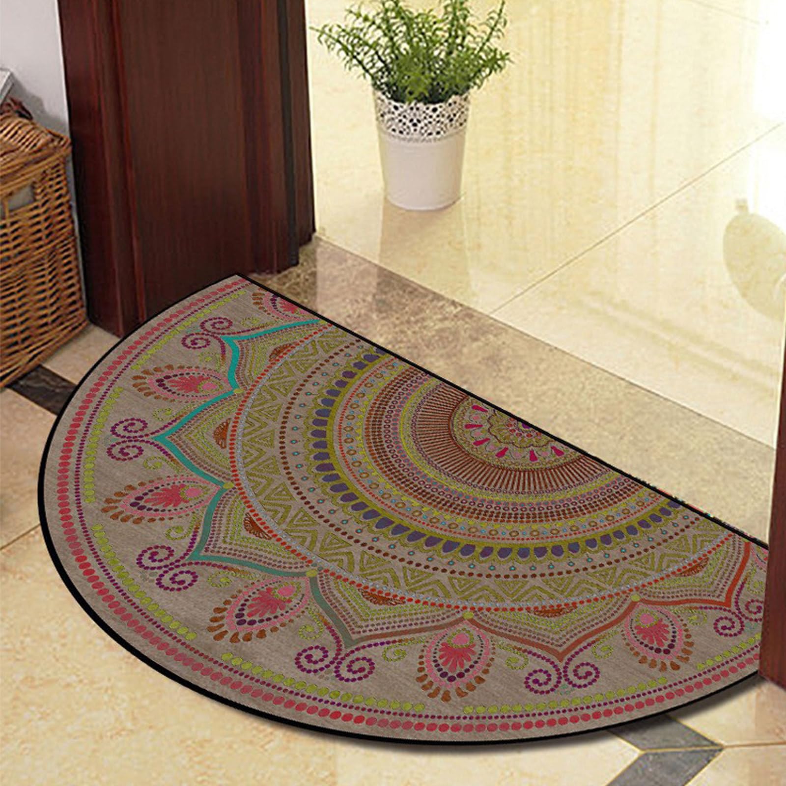 Halbrunde Fußmatte 91x61cm - Saugfähig, Rutschfest, Wolf Design