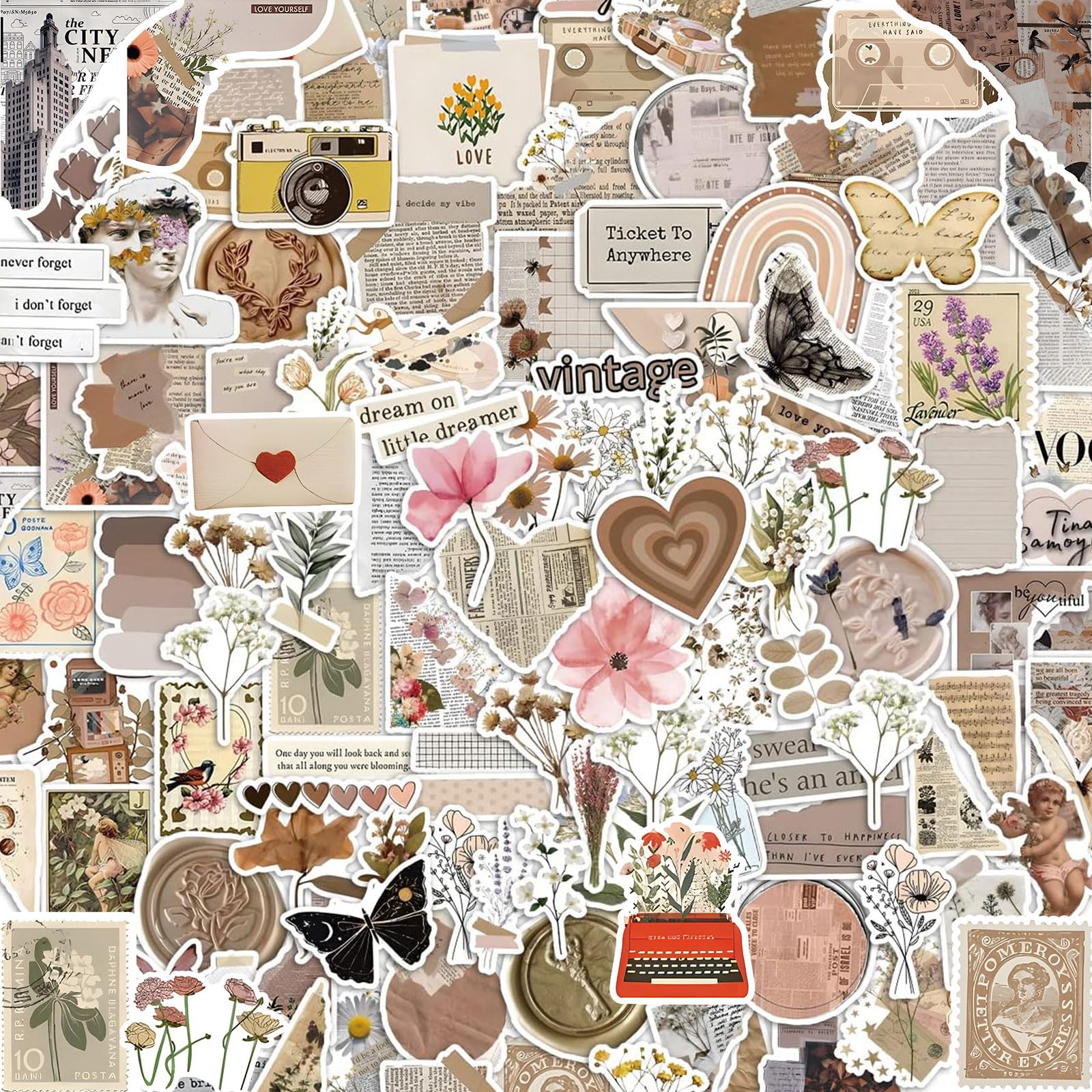 100 PSC Vintage Sticker Esthétique Rétro Journaling Fournitures Kit Mignon Cottagecore Scrapbooking Stickers Pour Adultes Garçons