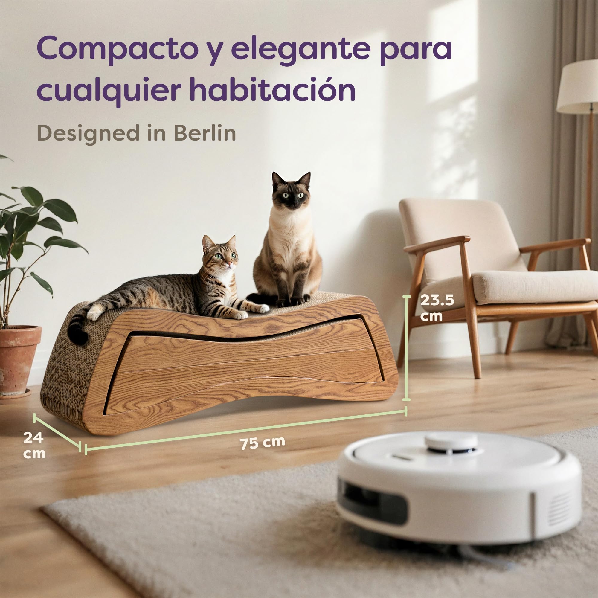 Knupis Rascador para Gatos 3 Piezas XXL 75 cm – Cartón Resistente para Cuidado de Uñas – hasta 2 Años de Uso – Ahorra Espacio – Protege Sofás y Muebles (Mountain- Marrón)
