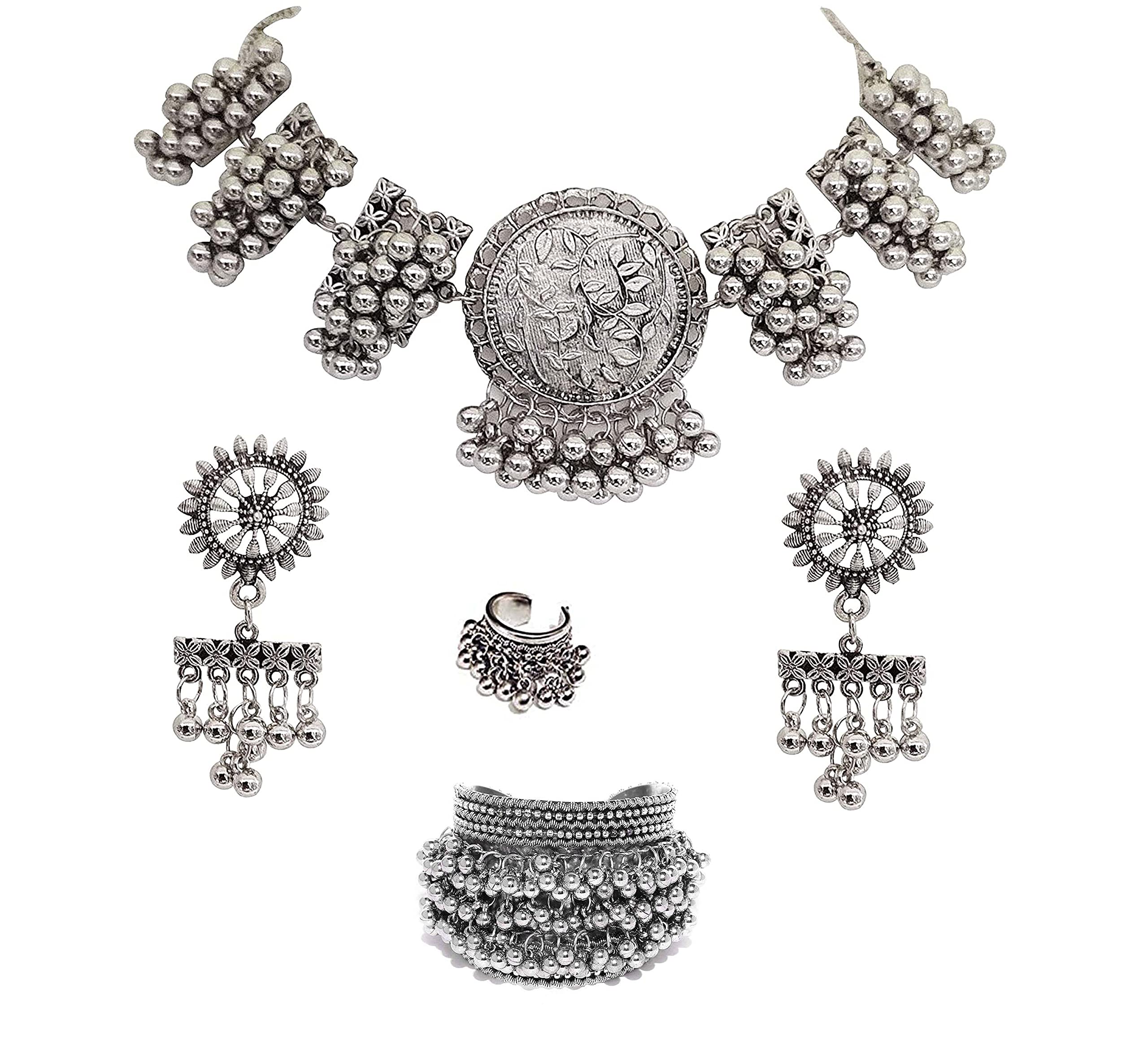 Total Fashion Latest Stylish Boho Trible Silver Oxidised Choker Necklace Combo Jewellery Set Women for Girls (B094ZNNH78) Amazon Price History, Amazon Price Tracker