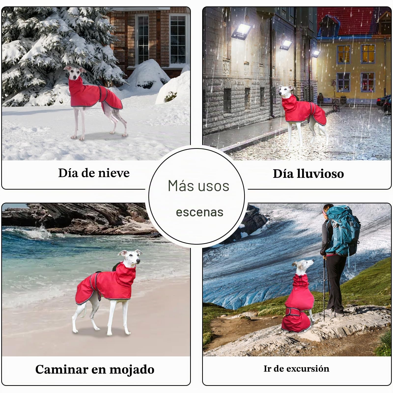 Chubasquero Ligero para Perros,con Correas Reflectantes y Agujero para el arnés, Pull-Over/Chaqueta Galgos, Lurcher y Whippet,para Perros Medianos y Grandes-Rojo-M