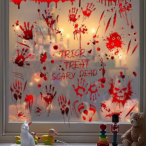 Miniatura 6 de NICEMOVIC Adhesivo para ventana de Halloween, 95 piezas de calcomanías de Halloween para ventanas, decoraciones de ventana de Halloween sangrientas,