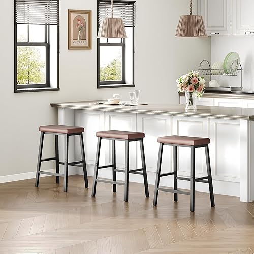 Miniatura 7 de HOOBRO Taburetes de bar, juego de 2 sillas de bar de 24 pulgadas, taburetes de desayuno tapizados de piel sintética, fácil montaje, adecuados para