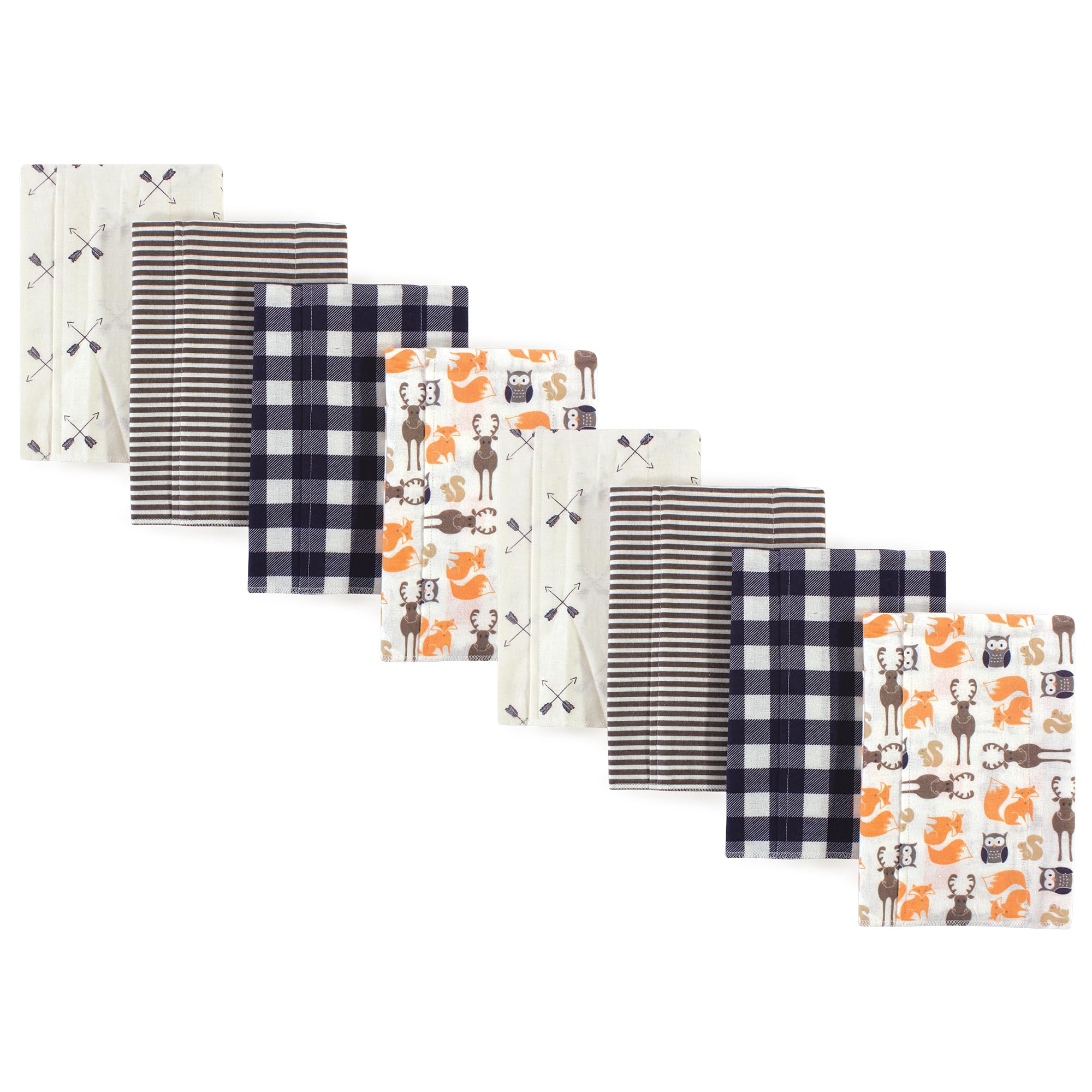 Hudson Baby Cotton Poly Flannel Burp Cloths Multipack, Forest 8-Pack, One Size