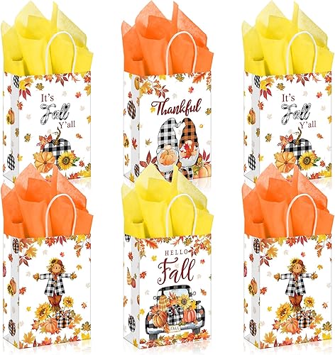Seajan 32 bolsas de regalo de otoño de Acción de Gracias con asas y papel de seda, regalos de fiesta de Acción de Gracias, bolsas de regalo de otoño