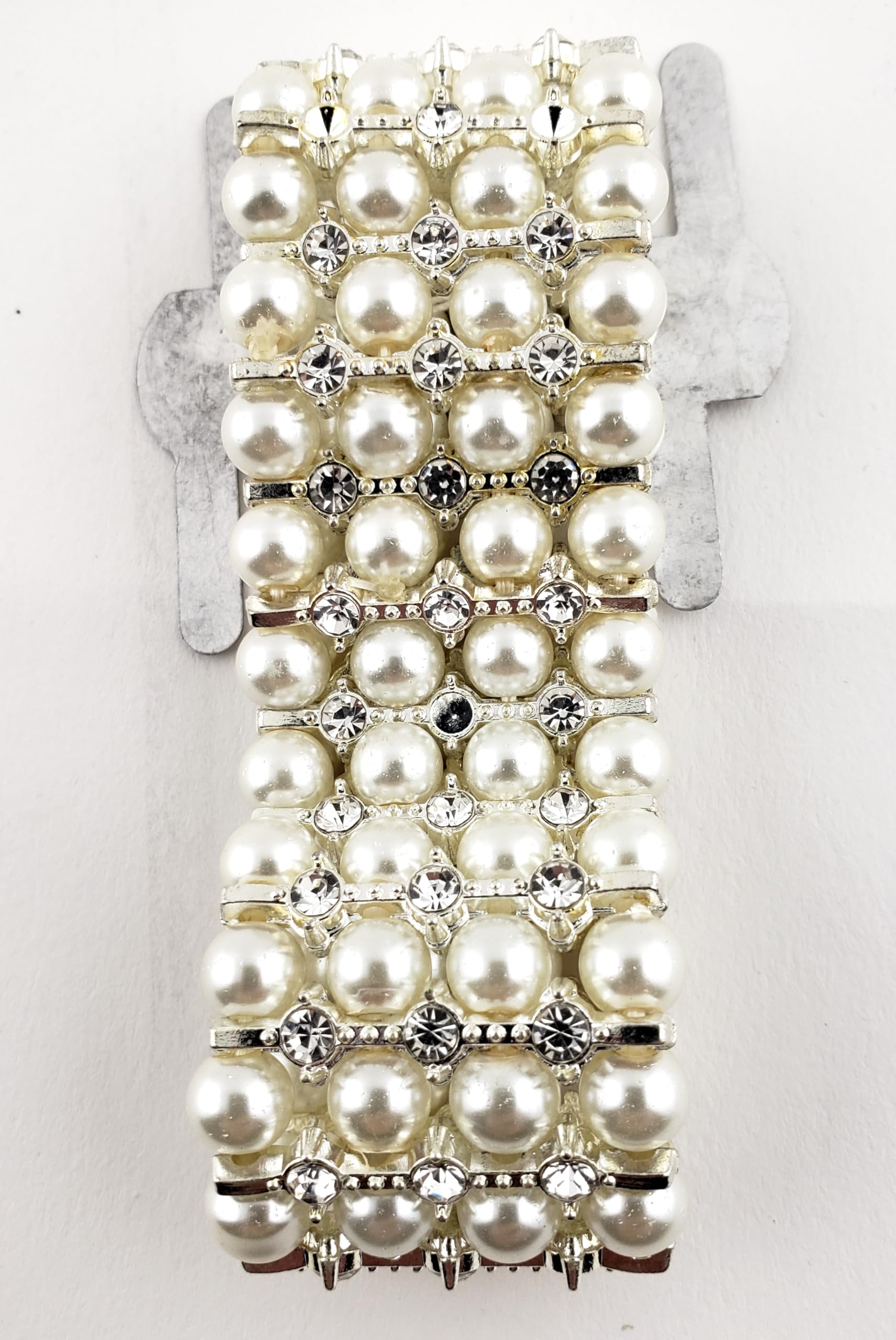 White pearls Silver Rhinestone Stretch Band Corsage Wristlet Formal Prom Favors