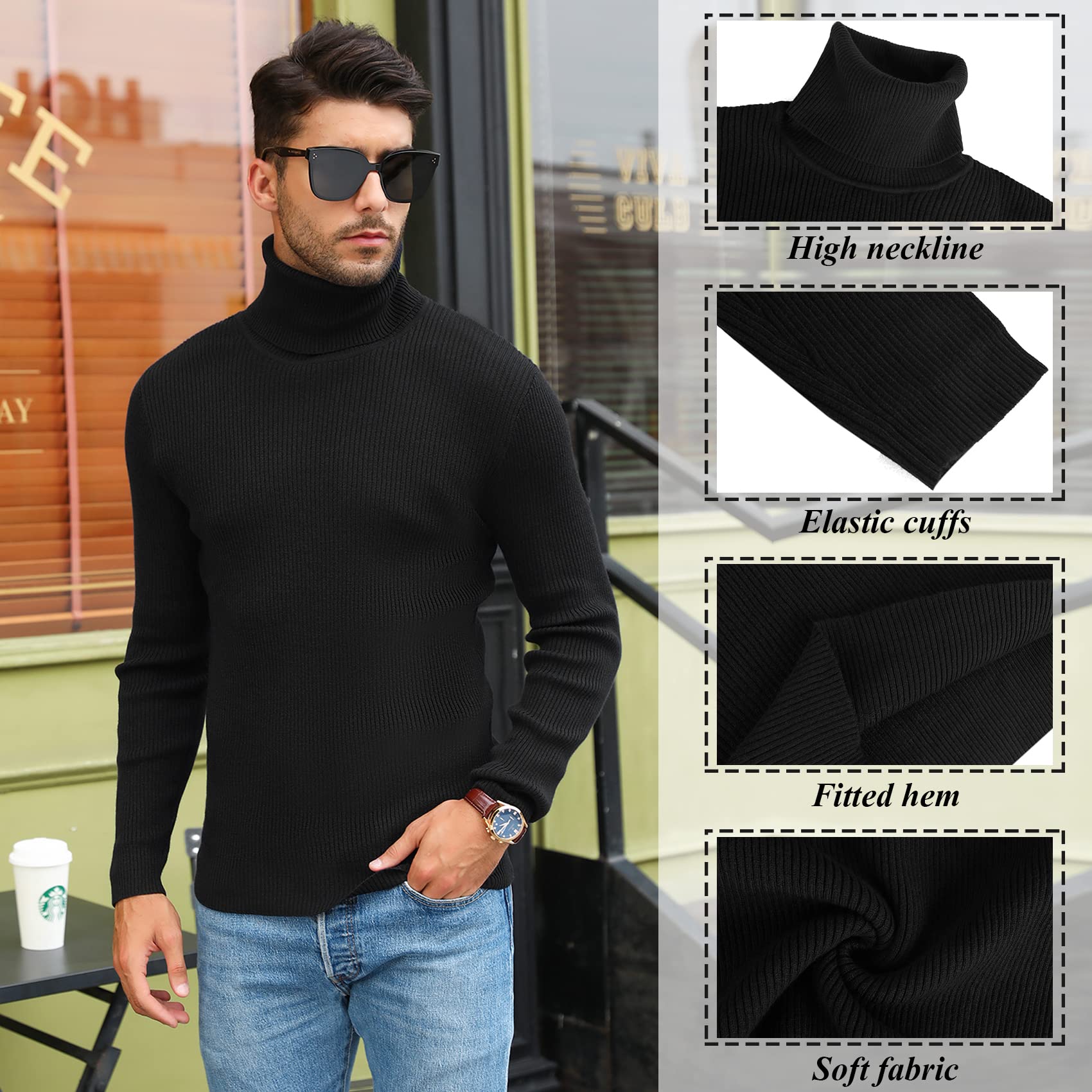Sykooria Maglione Dolcevita Uomo Invernale Maglioncino a Collo Alto Manica Lunga Maglioni Lupetto Pullover Slim Fit a Costine Maglia Sweater S-XXL