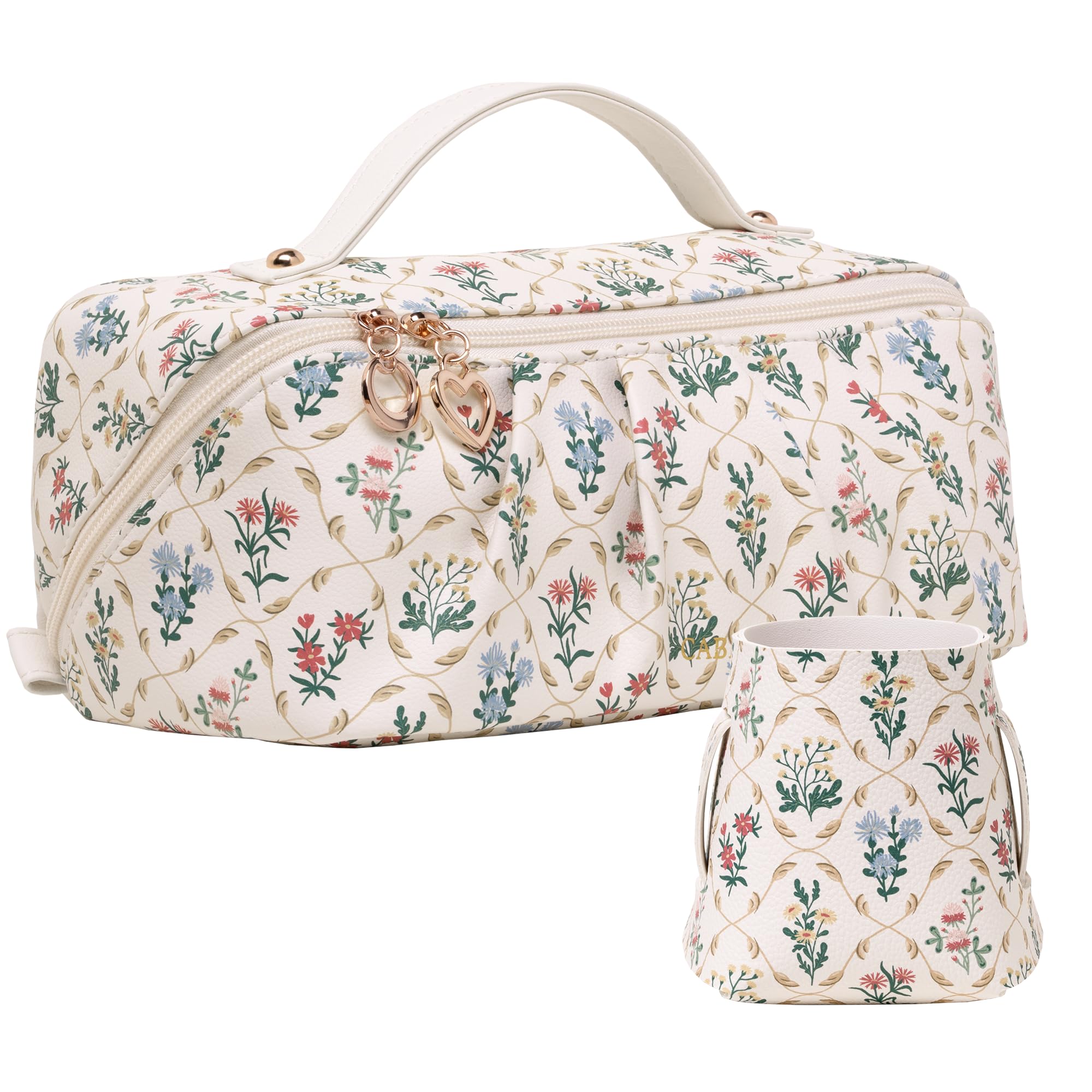 Cabbrix Makeup Bag, Large Capacity Cosmetic Bags for Women, Floral Design Makeup Bag Organizer Skincare, Brushes & Travel Essentials