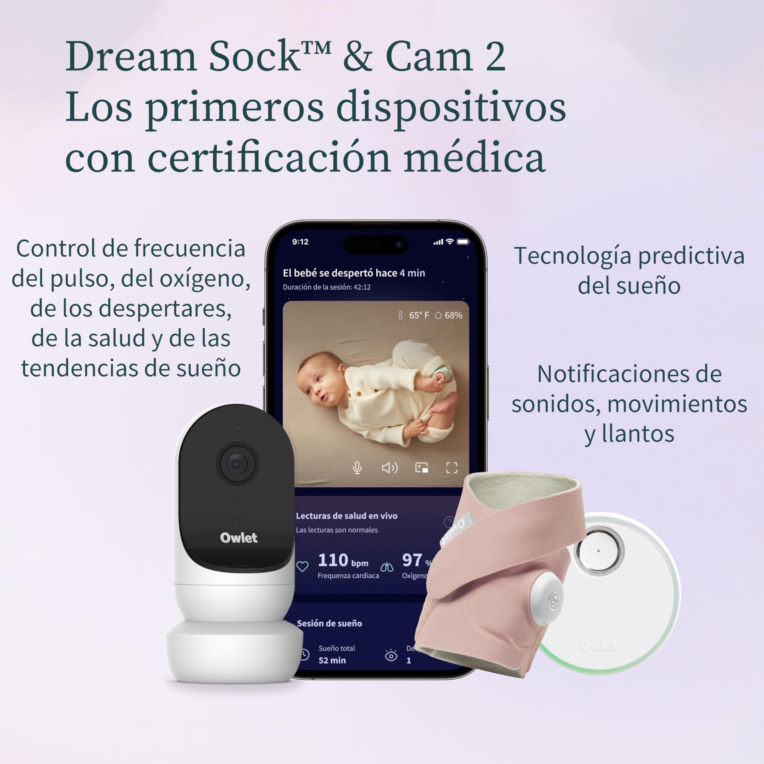 Owlet® Dream Bundle 2 Smart Baby Monitor: Dream Sock® and Owlet CAM 2 - Tracks & Notifies for Pulse Rate & Oxygen While Viewing Baby in 1080p HD WiFi Video - Bedtime Blue